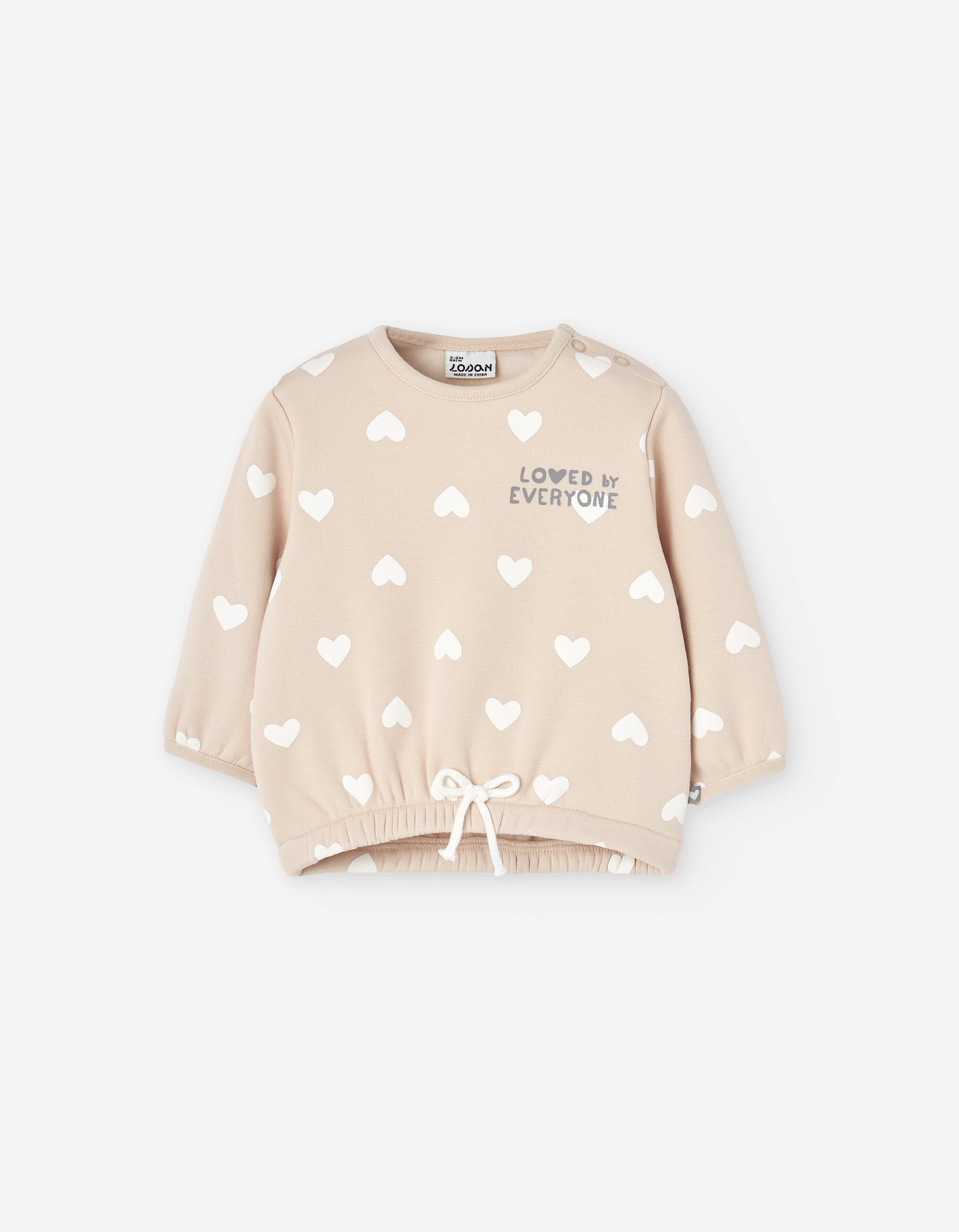 Sweatshirt with plush lining and heart motif for baby girls, beige