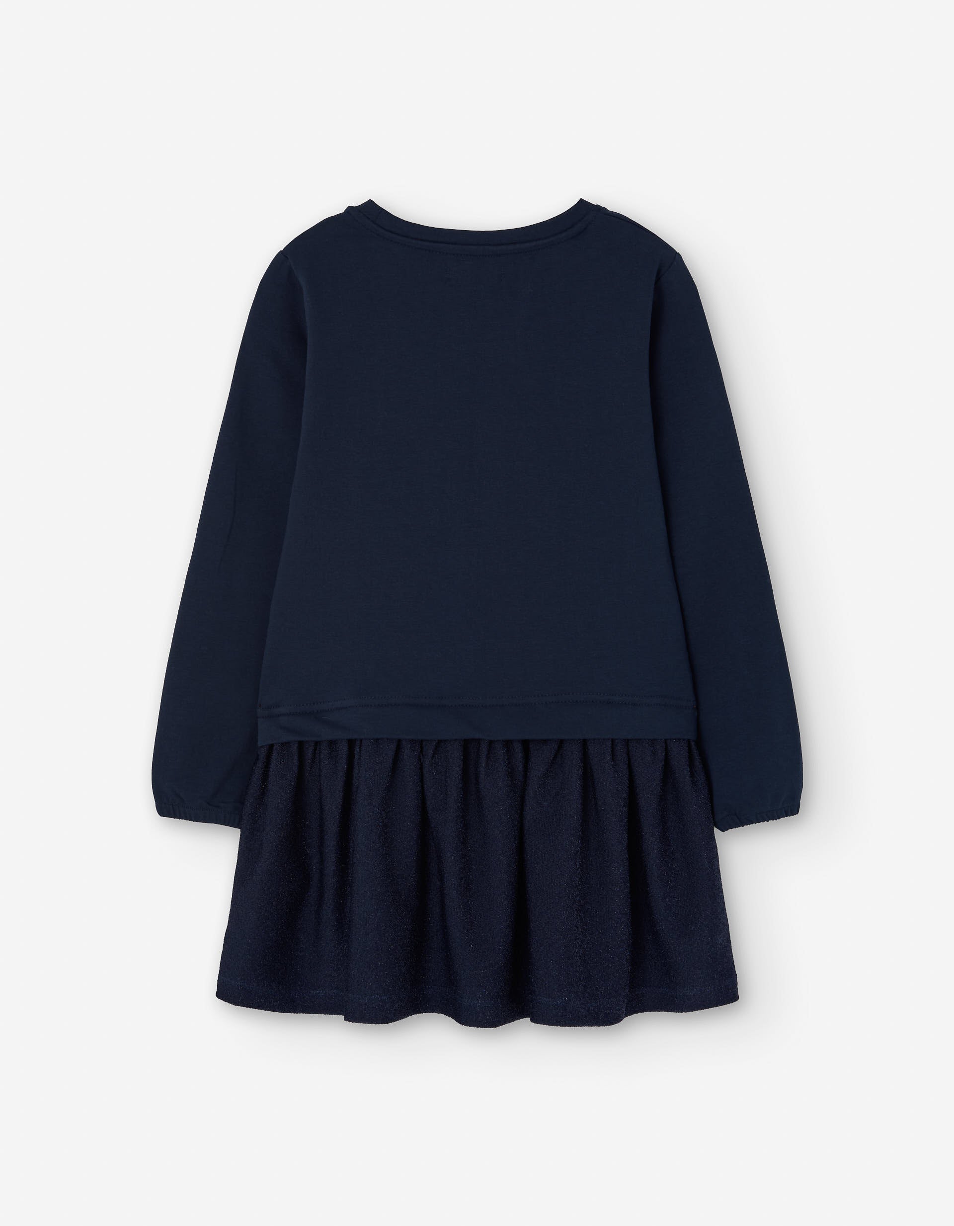 Vestido combinado de manga comprida com laço para menina, azul-escuro