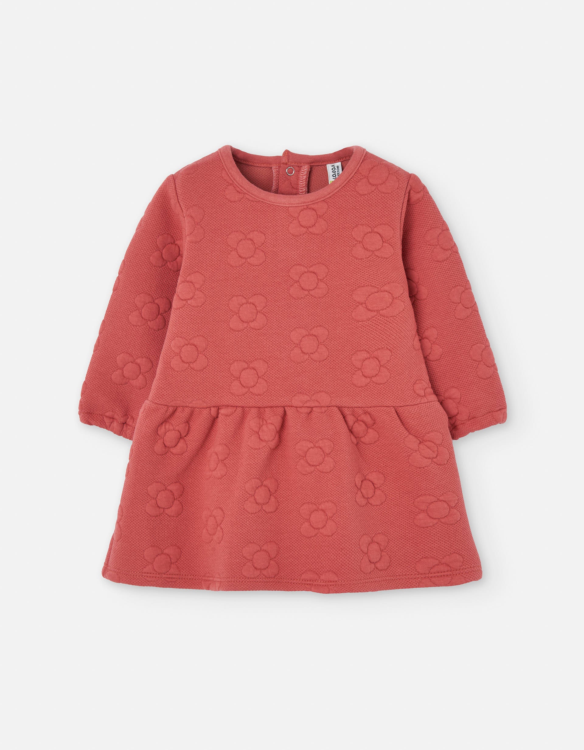 Long sleeve dress in quilted interlock for baby girls, red