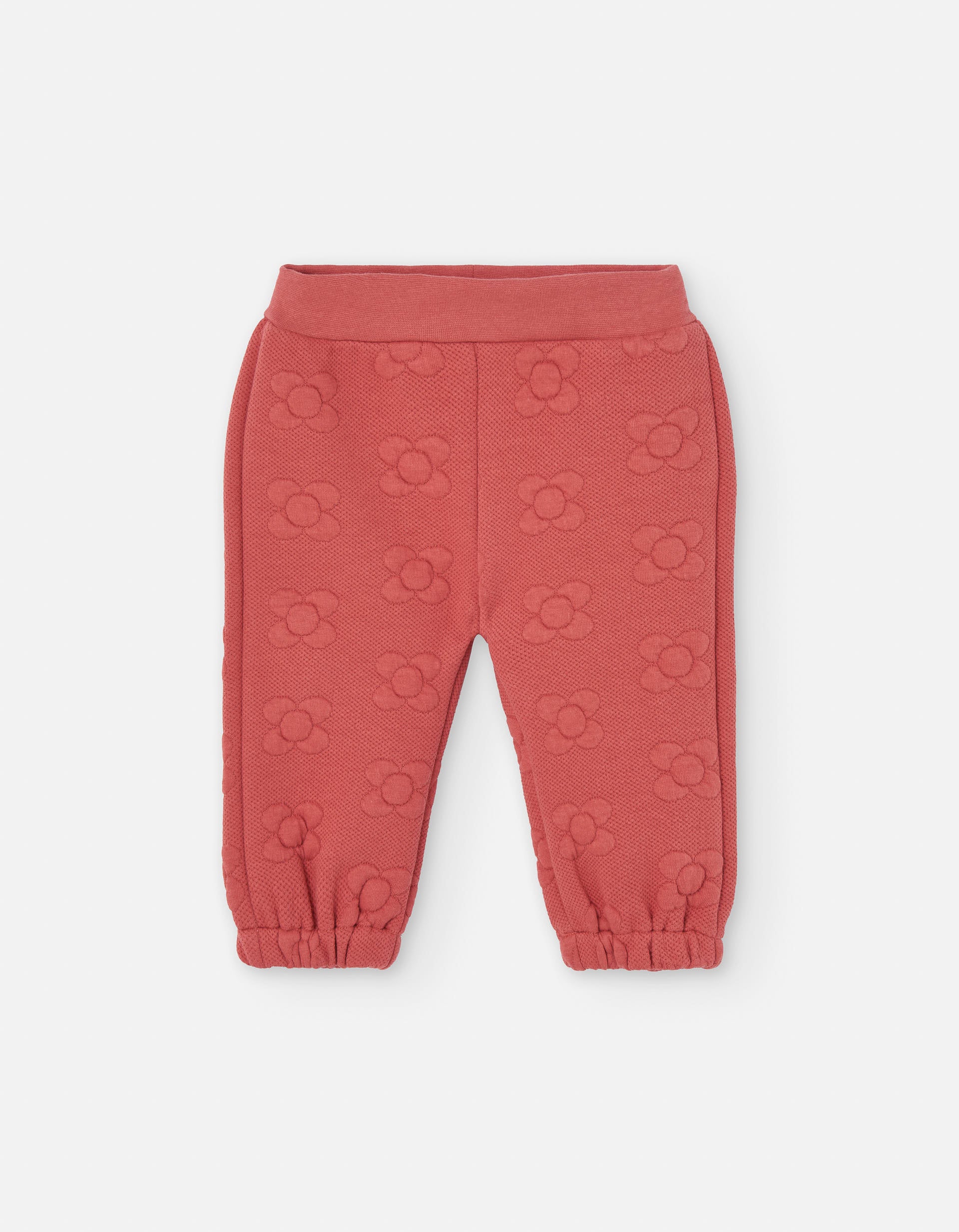 Joggers in quilted interlock with flowers for baby girls, red