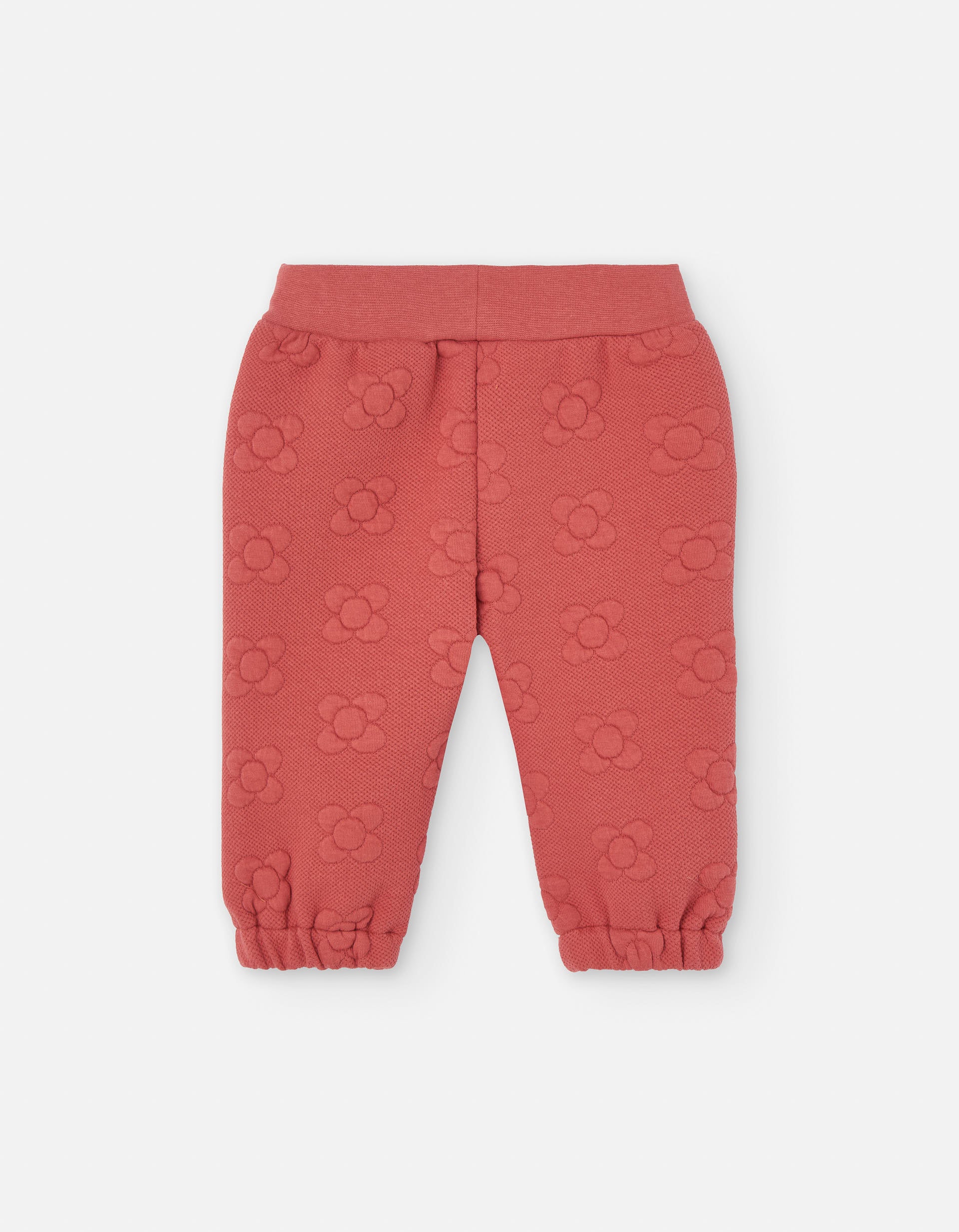 Joggers in quilted interlock with flowers for baby girls, red