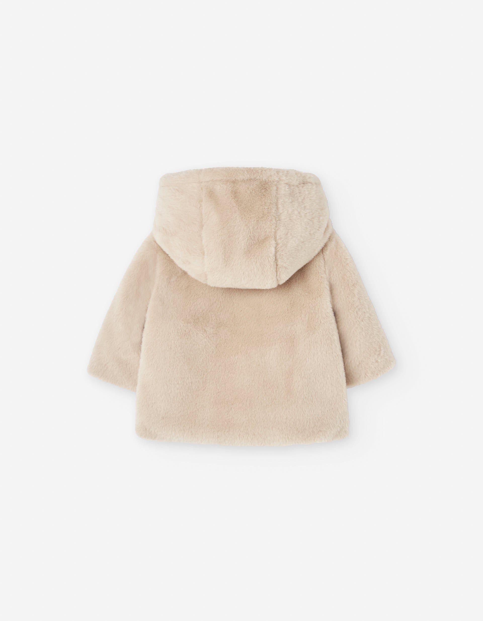 Casaco de pelo sintético com capuz para bebé menina, bege