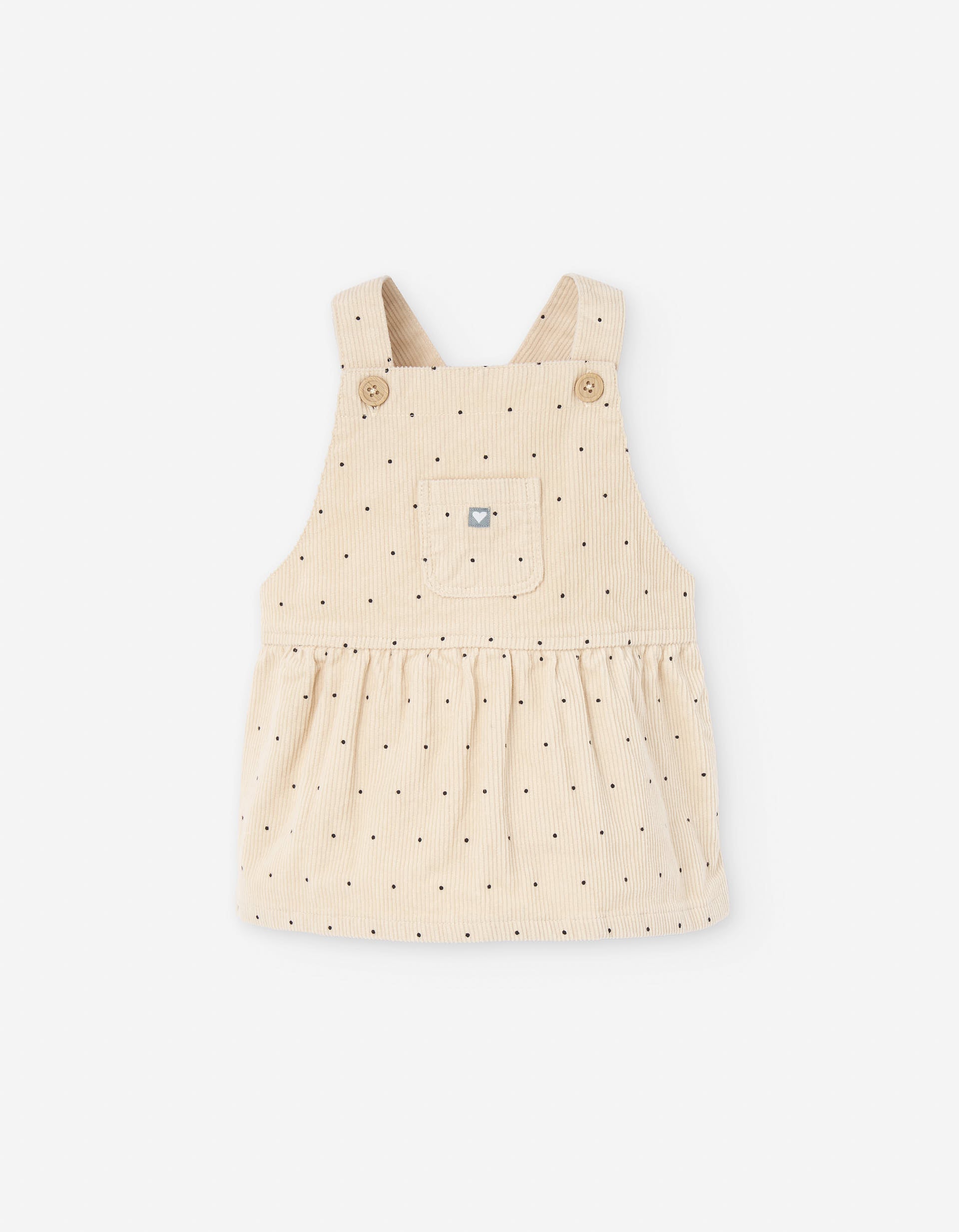 Corduroy pinafore dress with polka dots for baby girls, beige