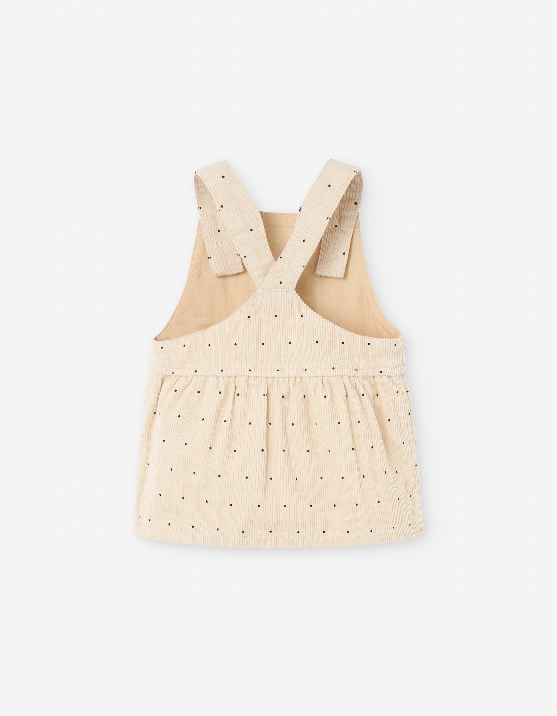 Corduroy pinafore dress with polka dots for baby girls, beige