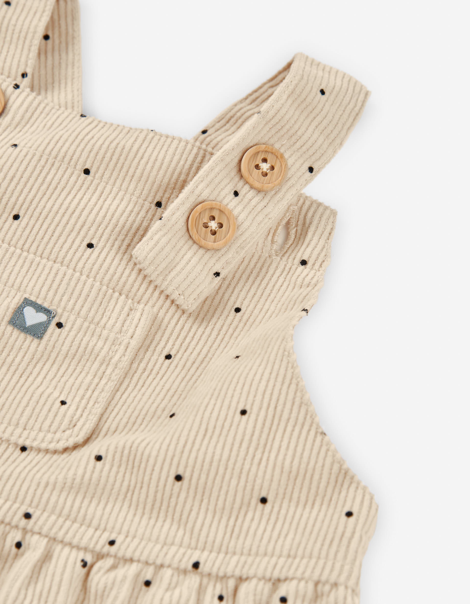 Corduroy pinafore dress with polka dots for baby girls, beige