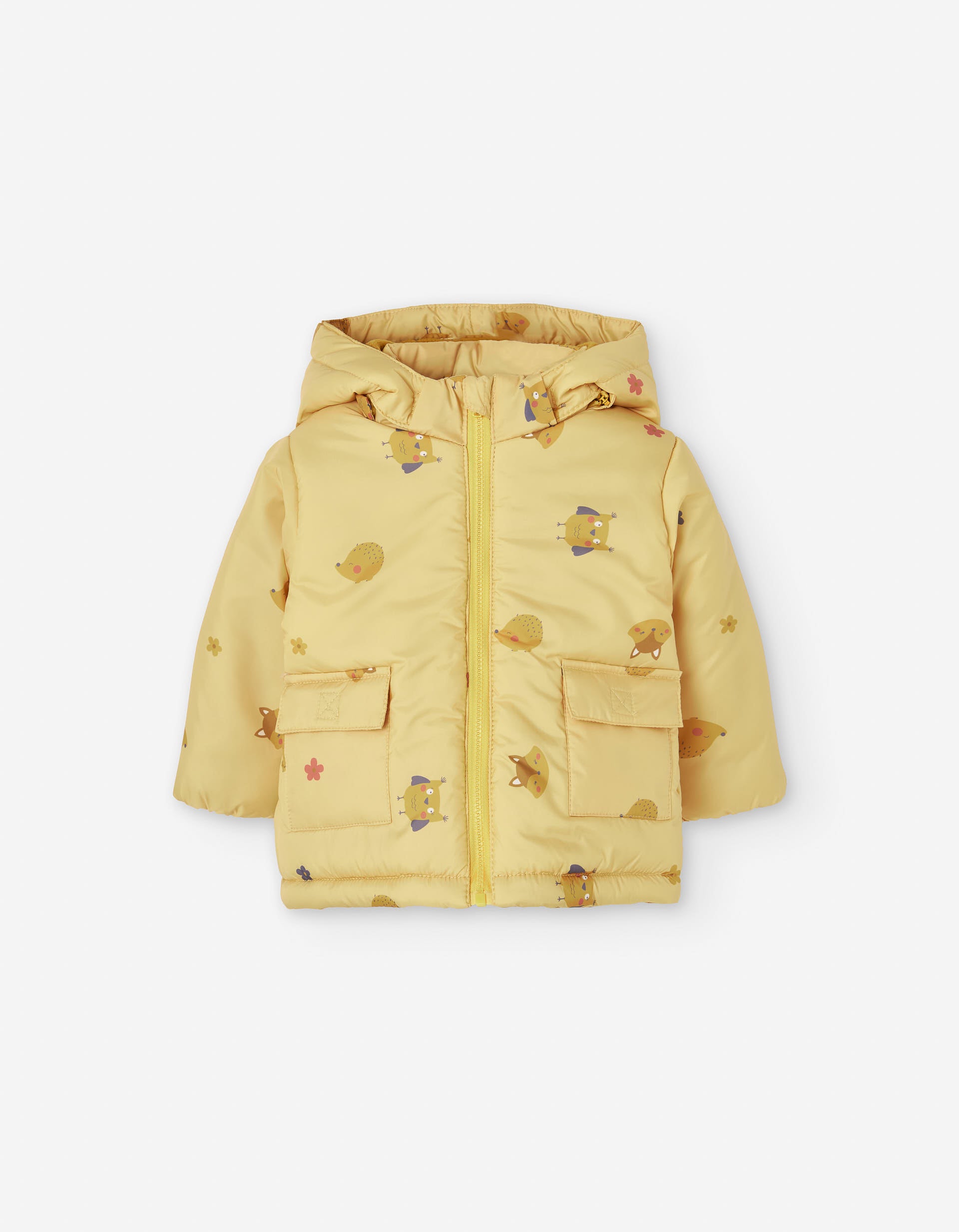 Casaco acolchoado com capuz e forro polar para bebé menina, amarelo