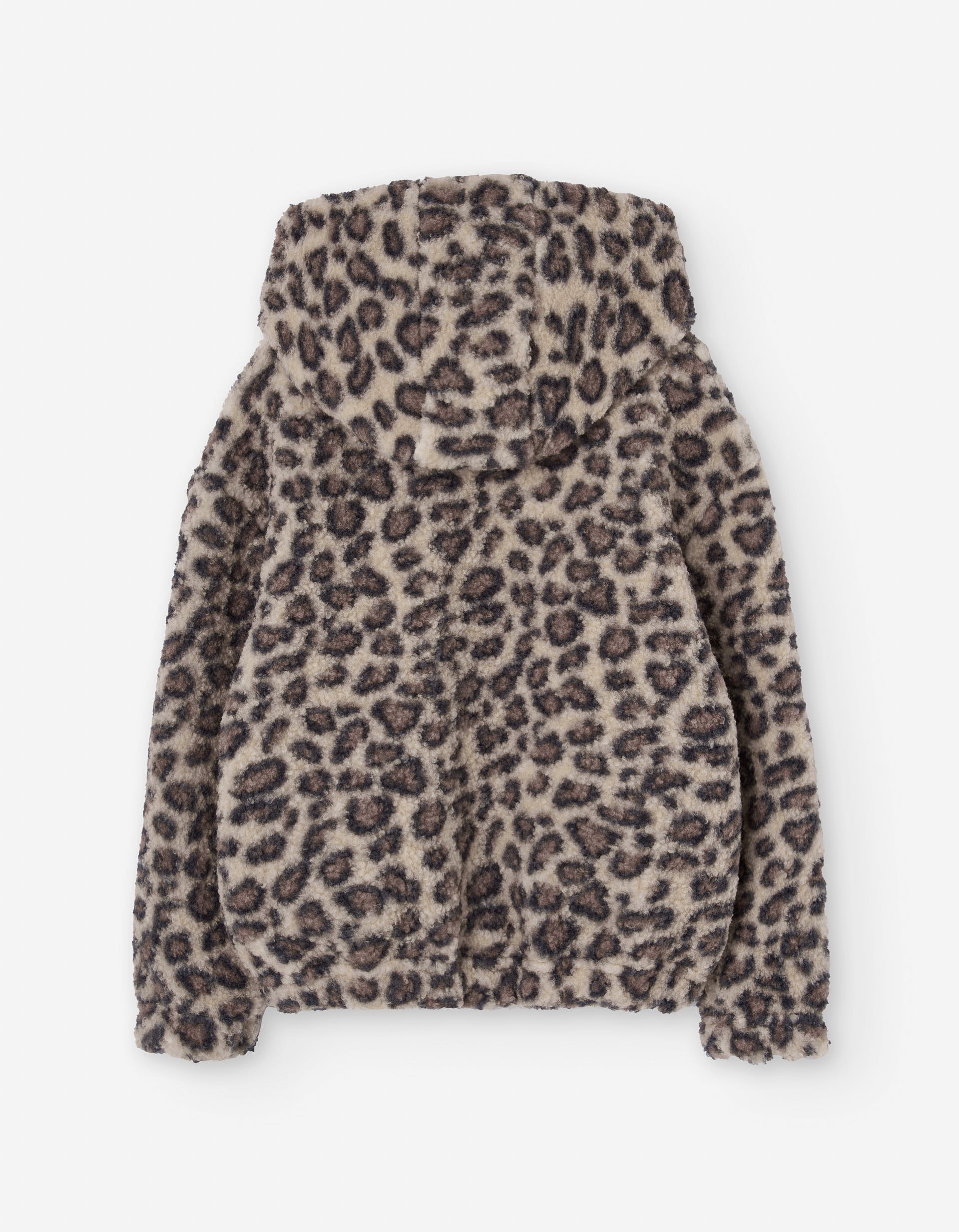 Faux fur hooded jacket with leopard print for girls, beige/brown