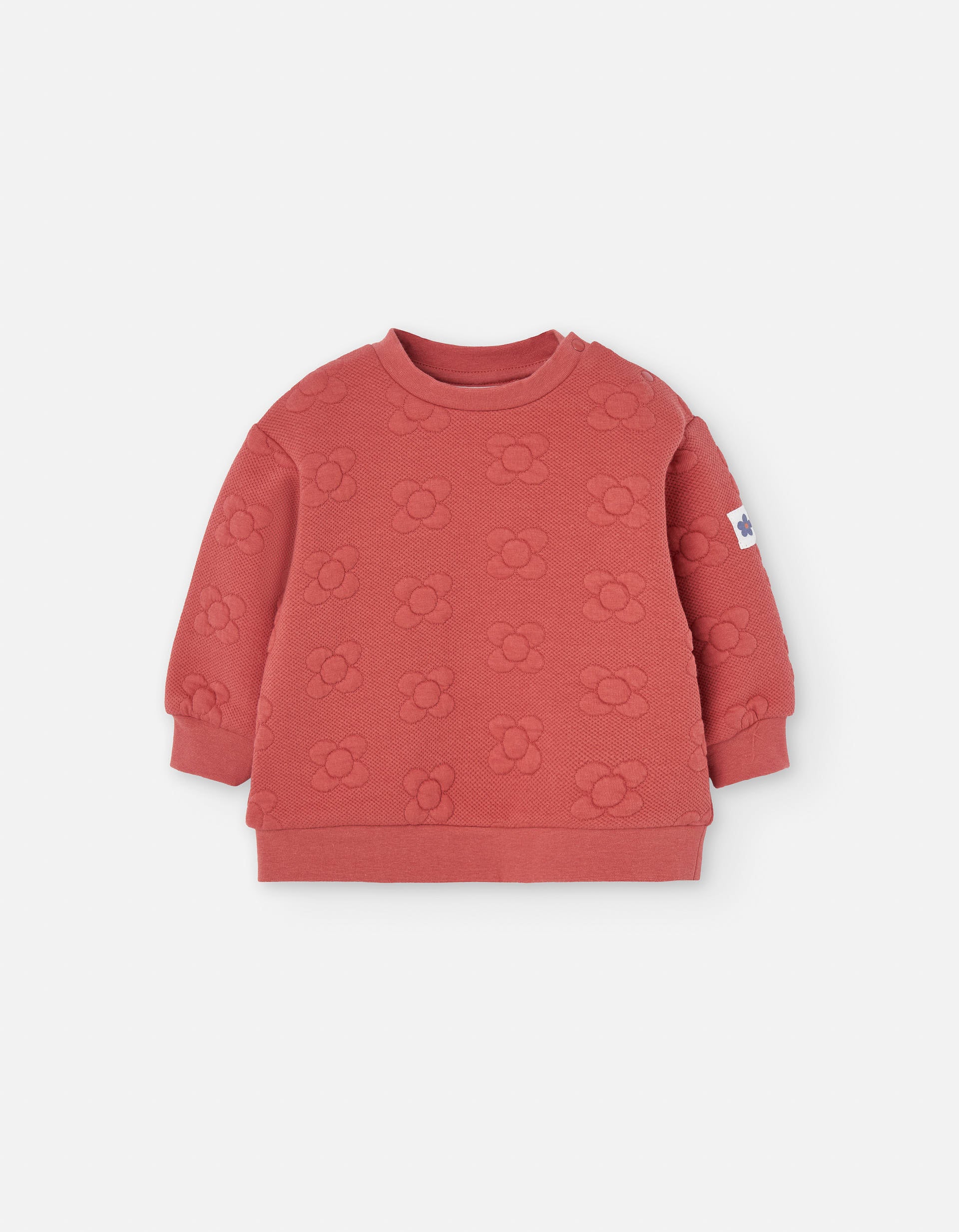 Sweatshirt in quilted interlock with flowers for baby girls, red