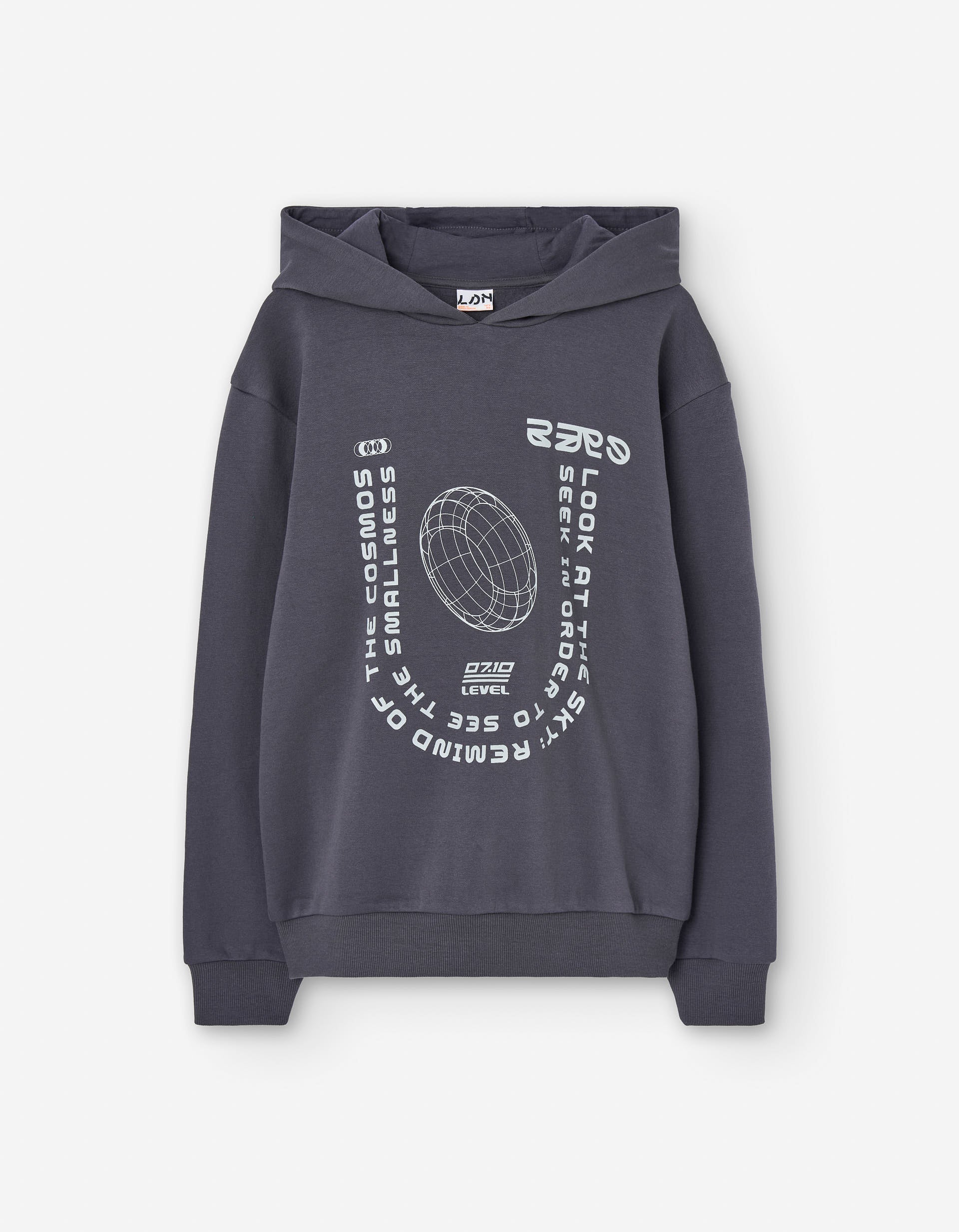 Brushed hooded sweatshirt with front print for boys, dark grey