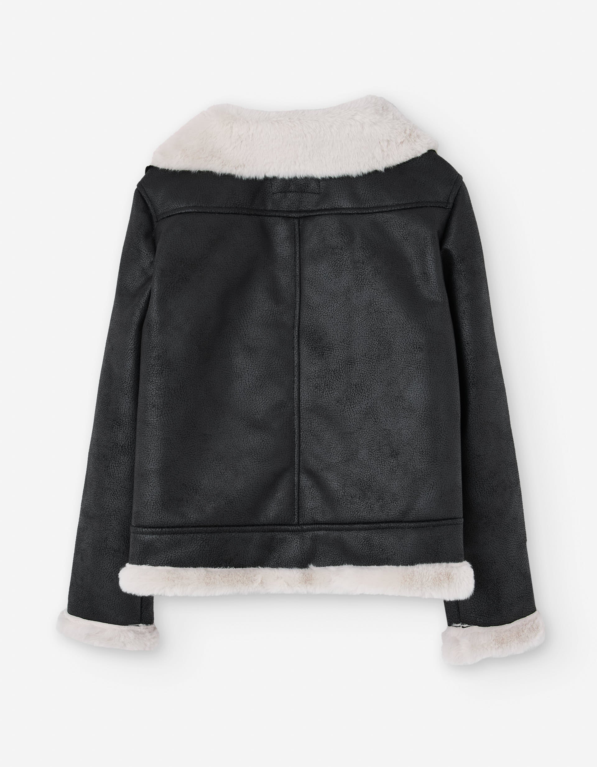 Biker jacket with faux fur lining for girls, black/white