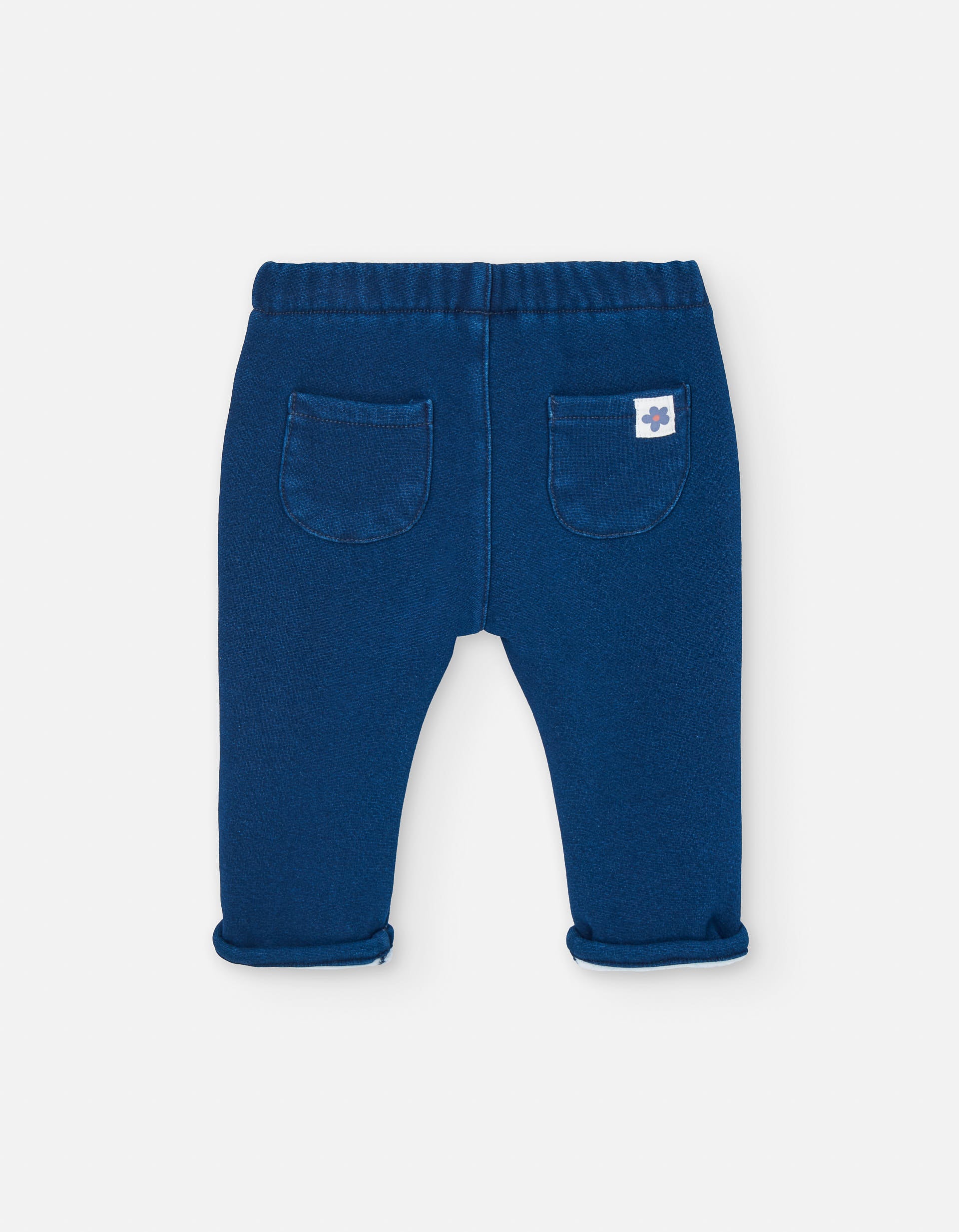 Denim trousers with fleece lining for baby girls, blue