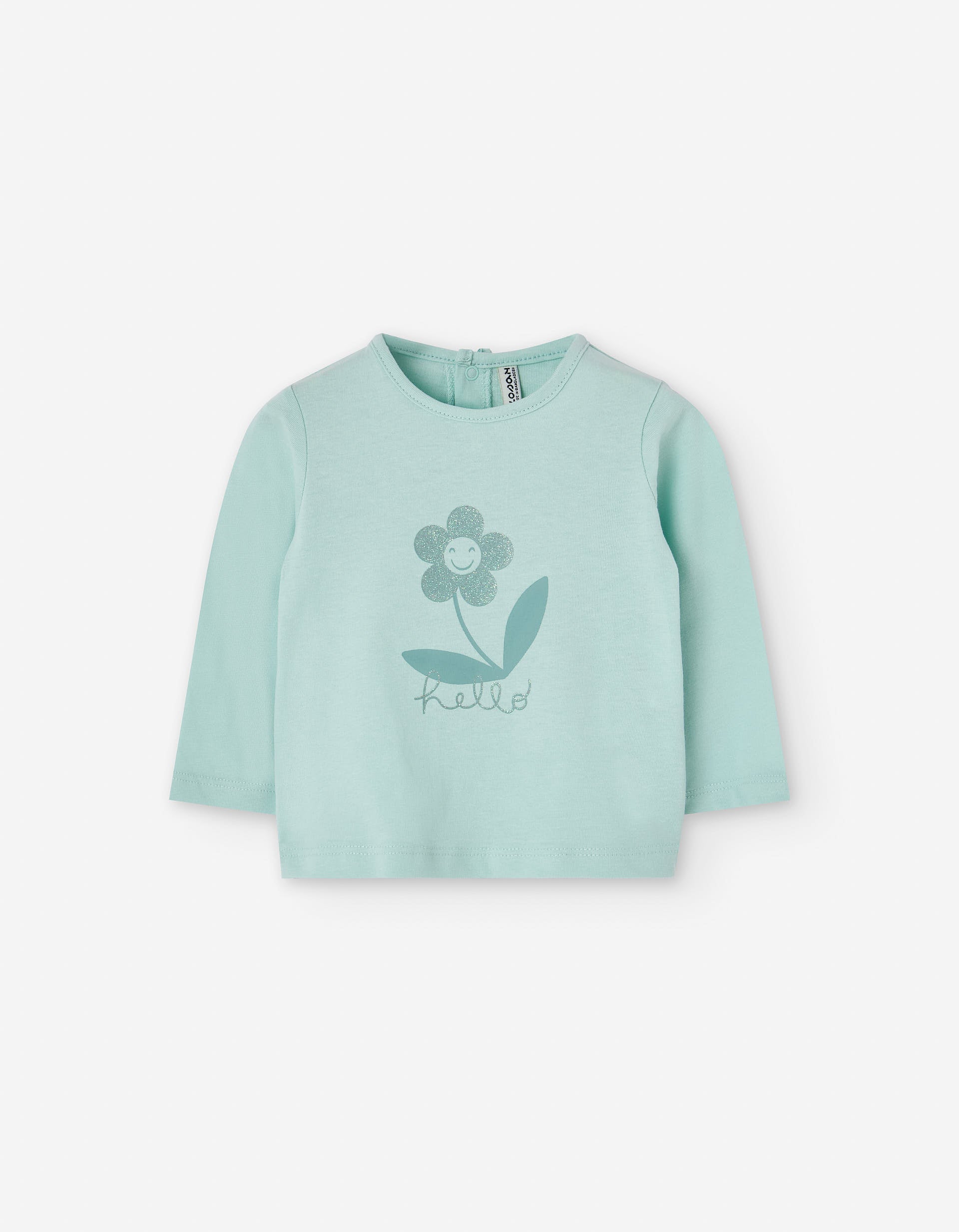 Long sleeve cotton T-shirt with flower print for baby girls, light green