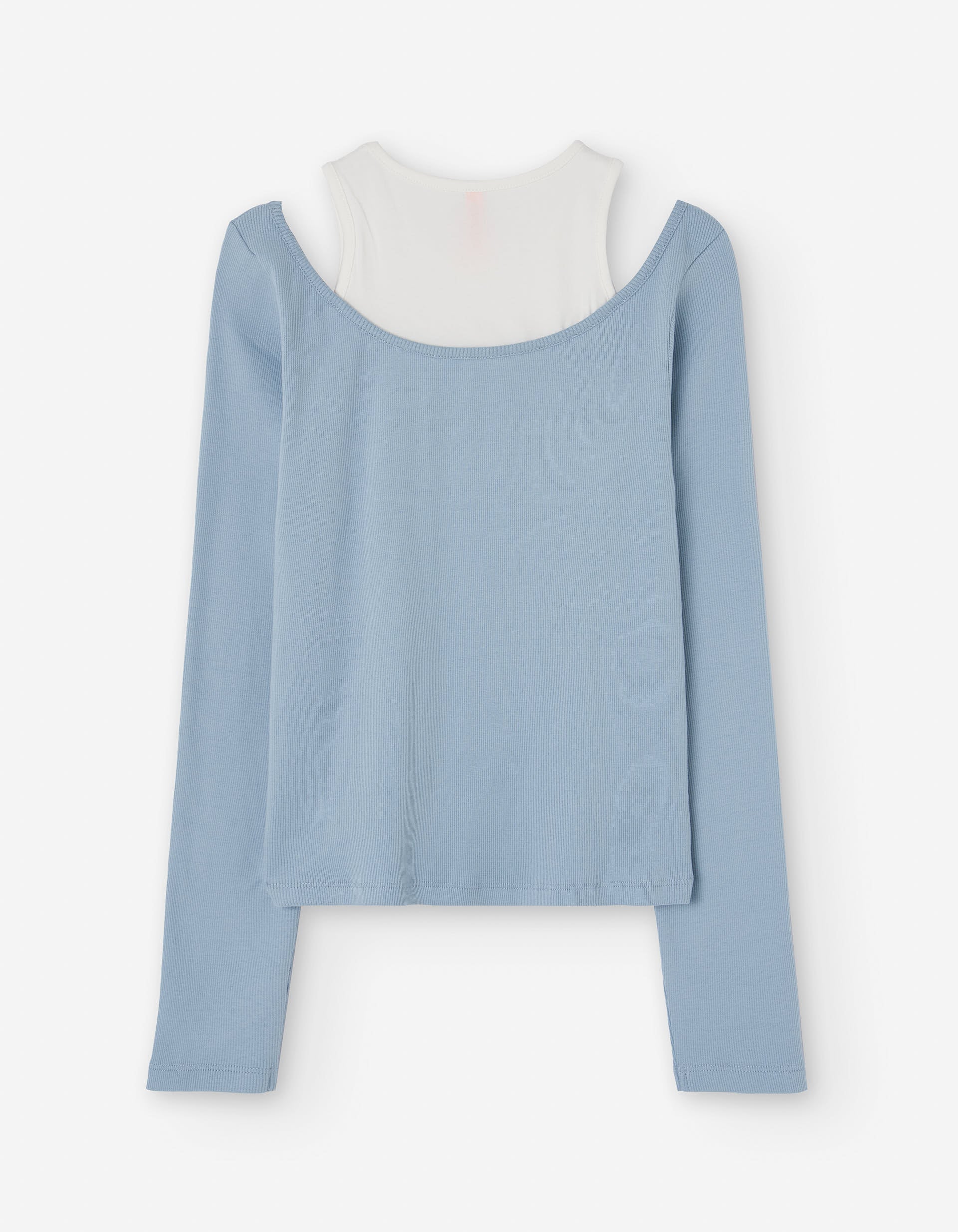 Long sleeve ribbed cotton T-shirt with print for girls, blue/white