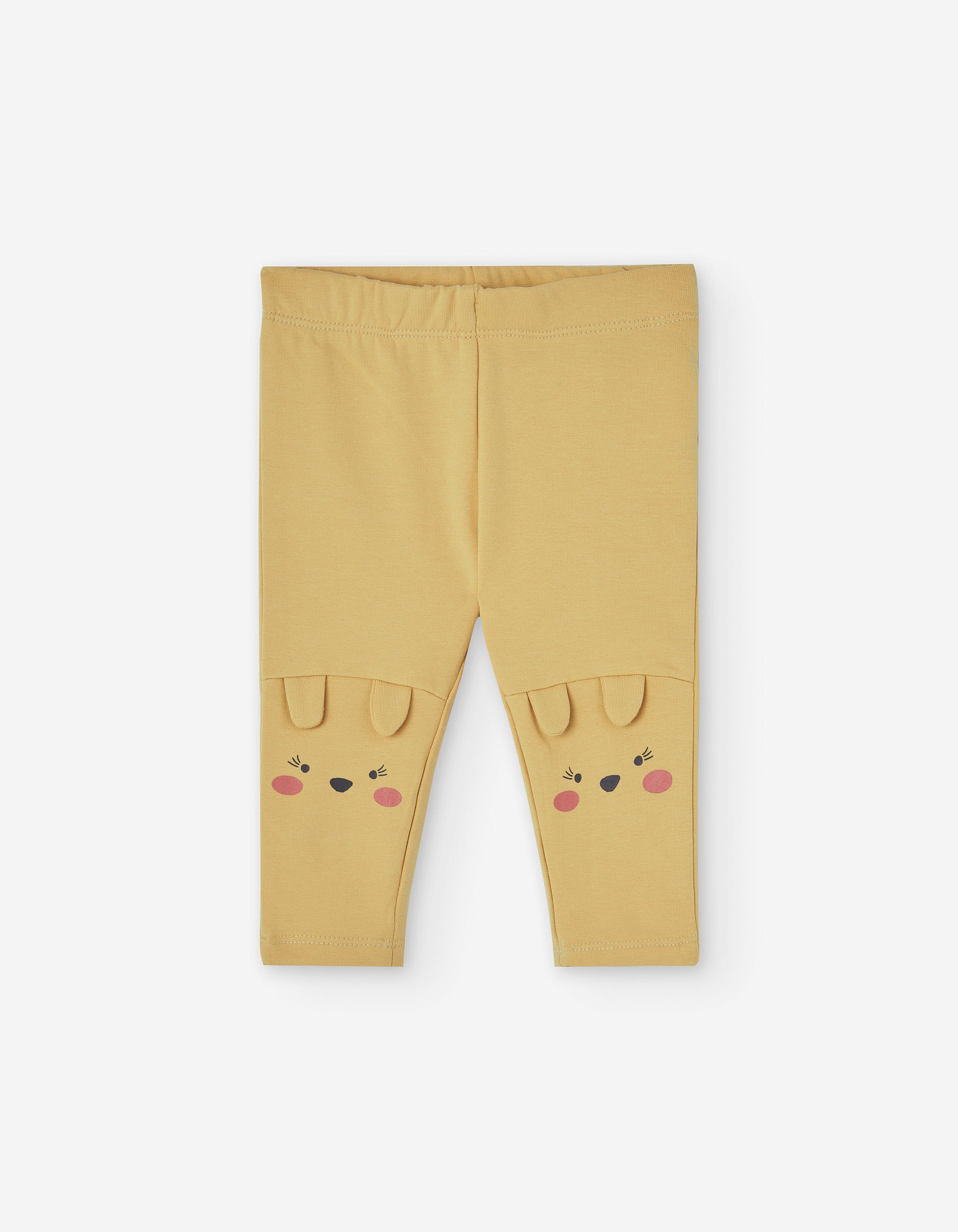 Brushed leggings with knee print for baby girls, yellow