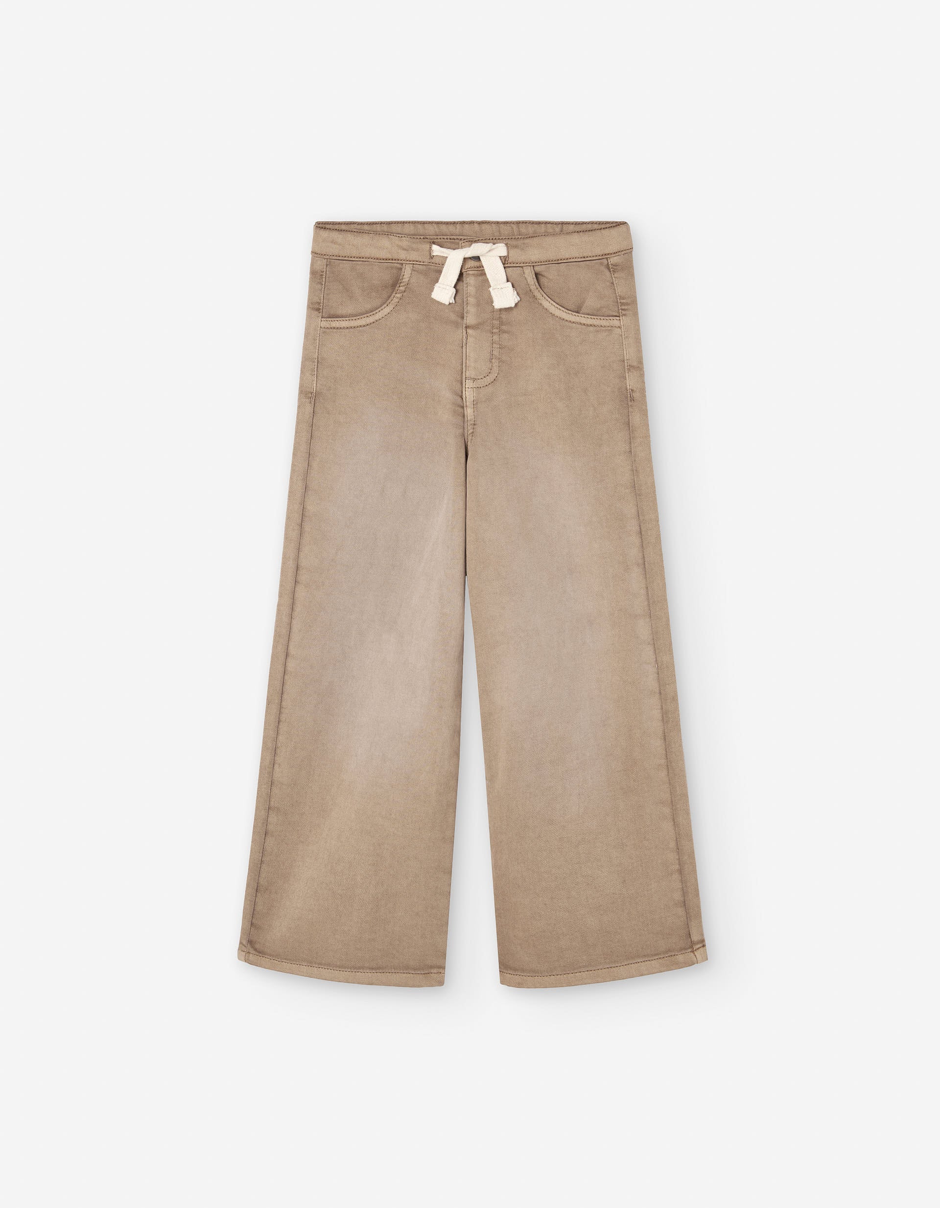 Calças de ganga wide leg com cordão para menina, castanho