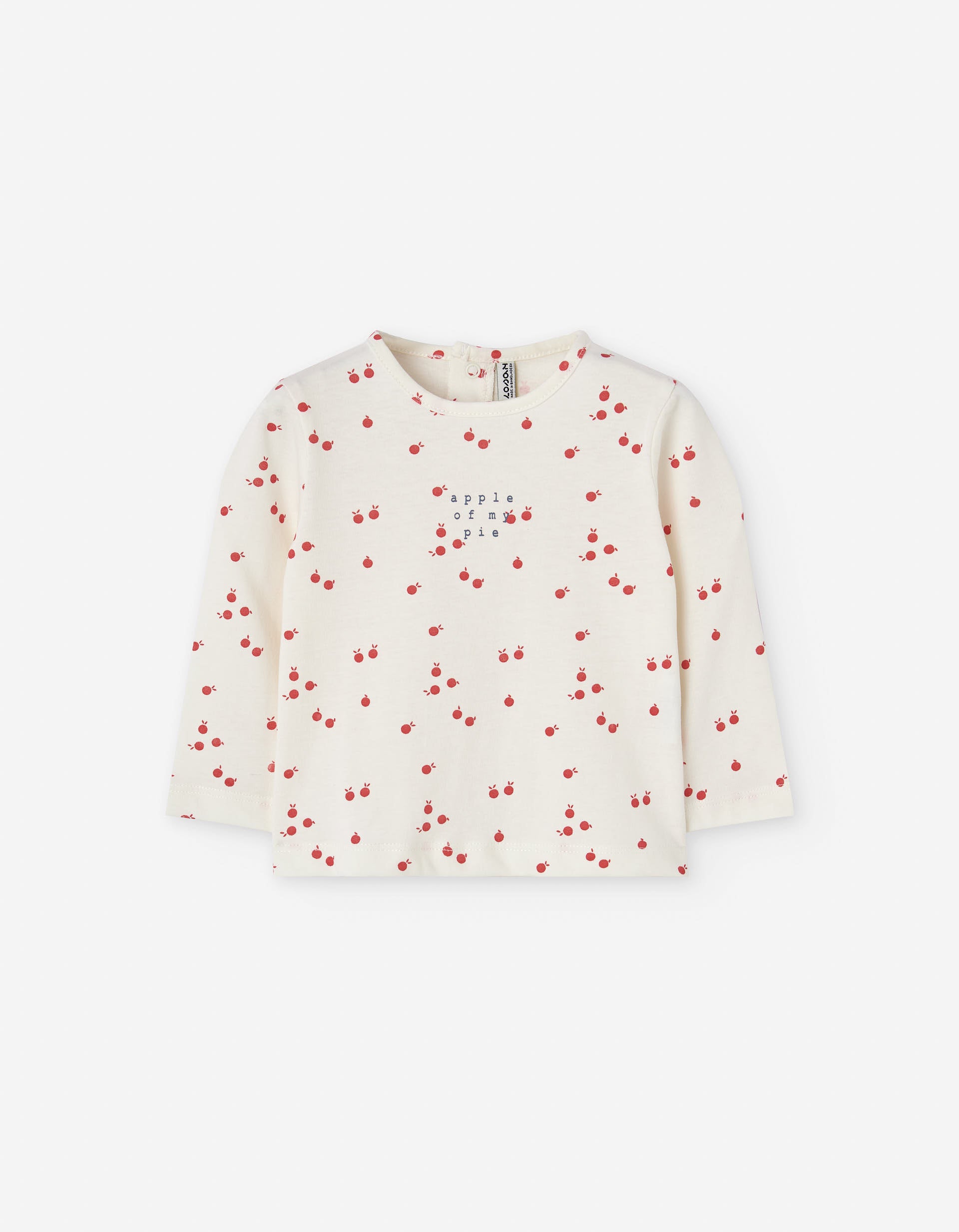 Long sleeve cotton T-shirt with apple motif for baby girls, beige
