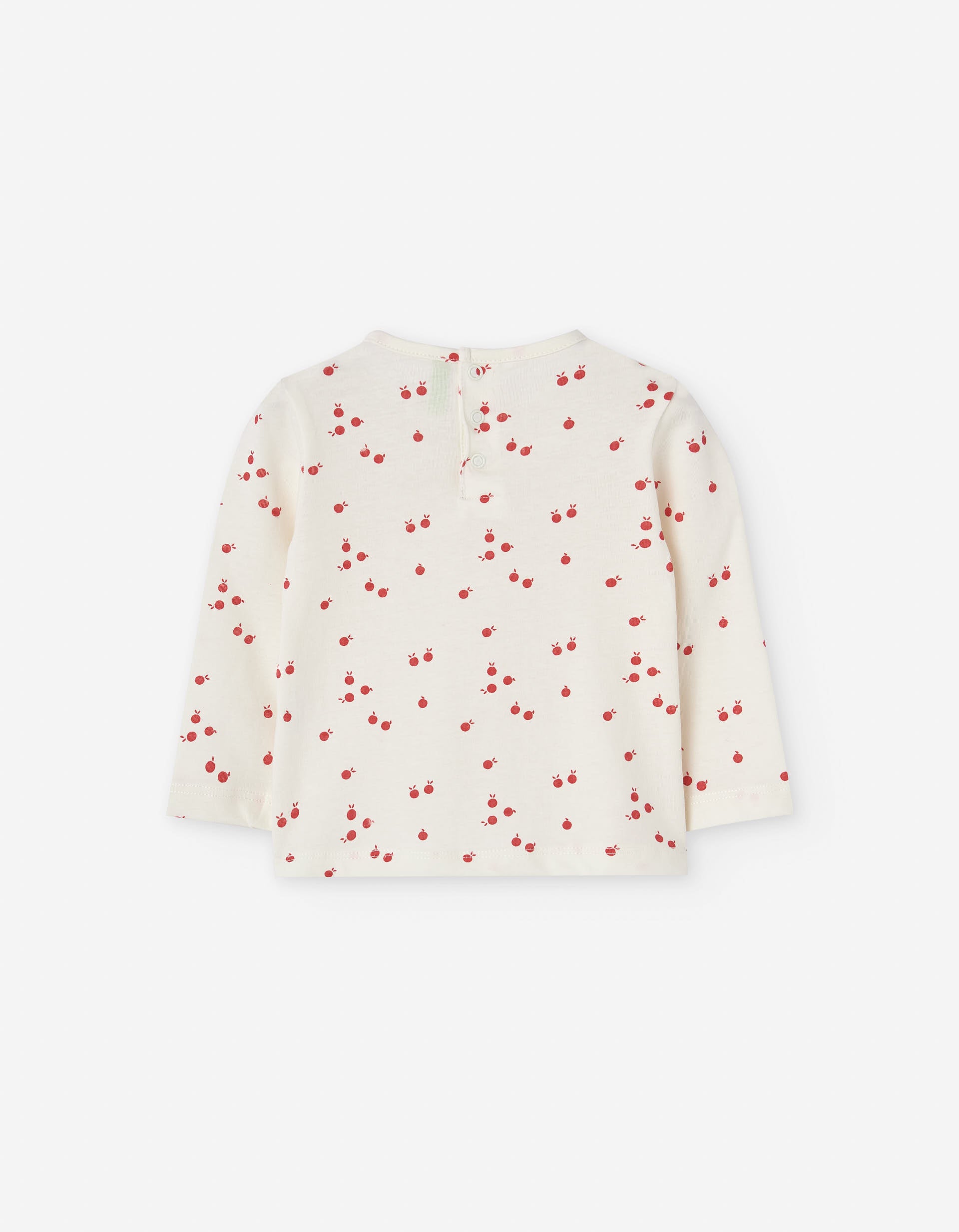 Long sleeve cotton T-shirt with apple motif for baby girls, beige