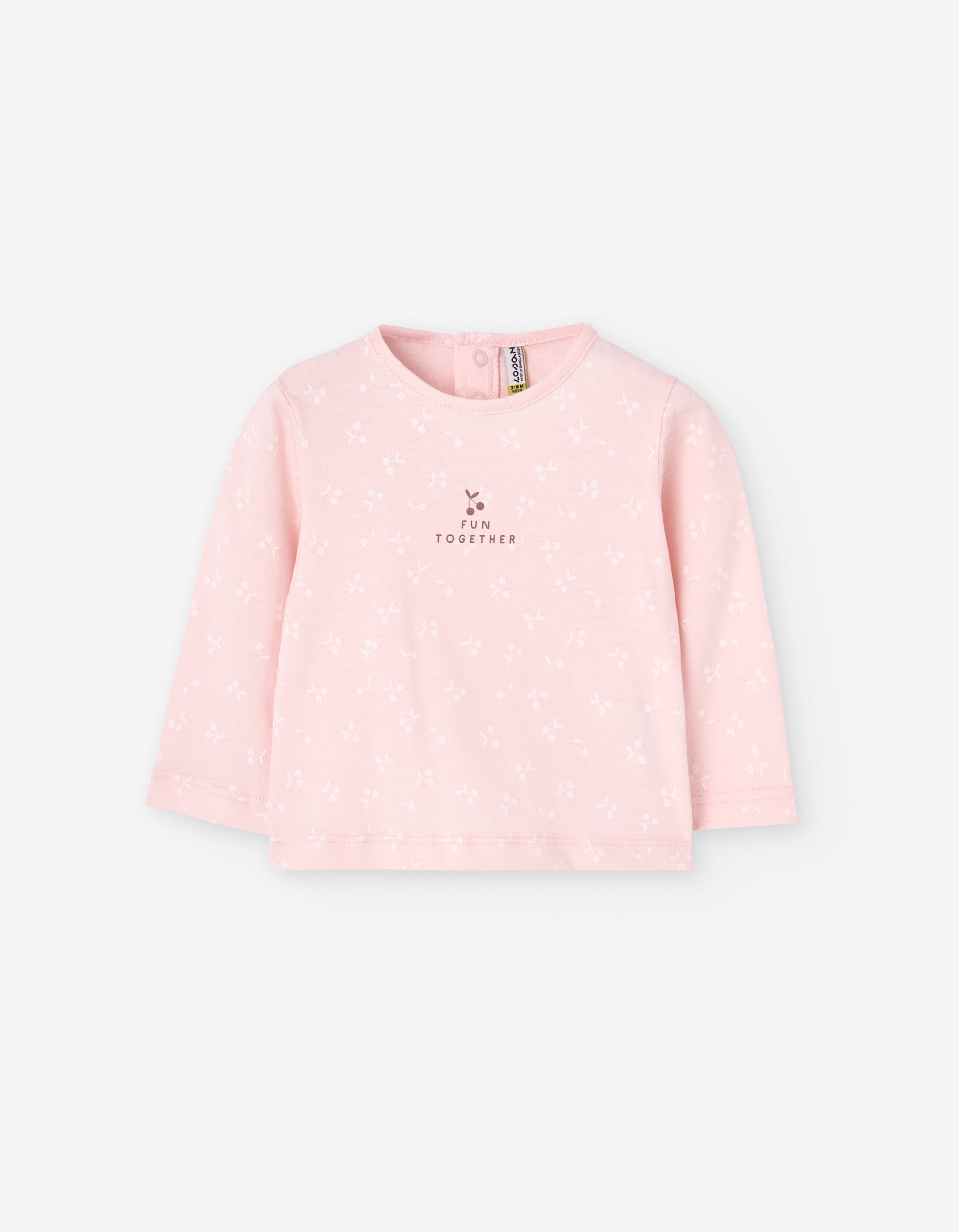 Long sleeve cotton T-shirt with cherry motif for baby girls, pink