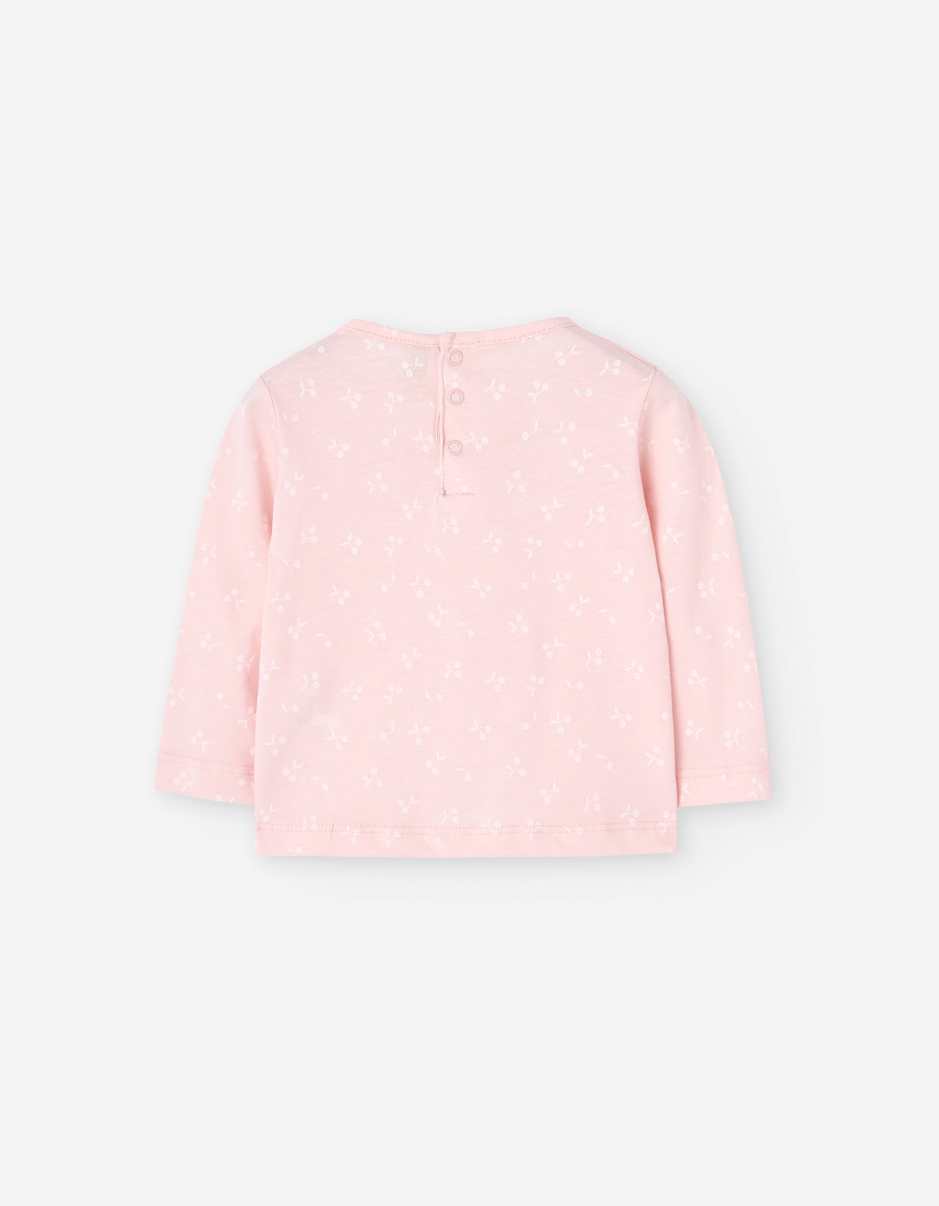 Long sleeve cotton T-shirt with cherry motif for baby girls, pink