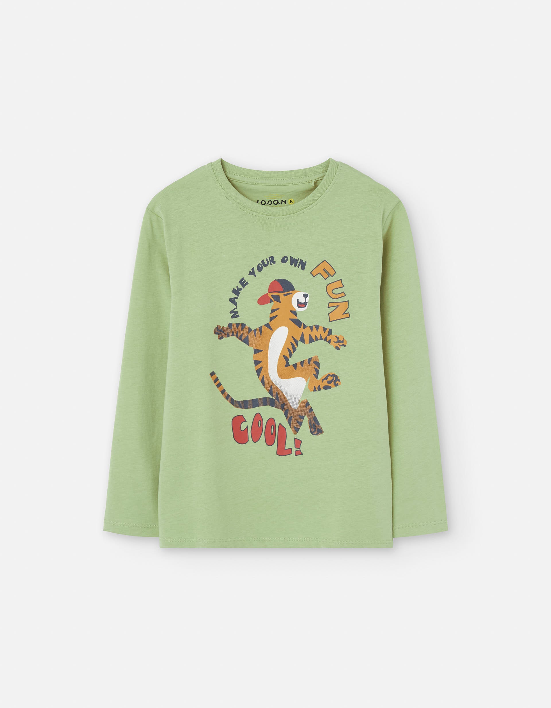 Long sleeve cotton T-shirt with tiger print for boys, light green