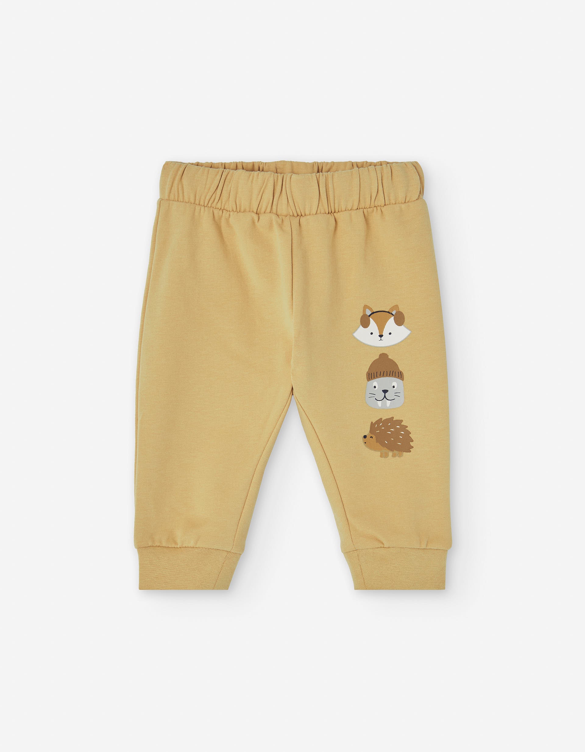 Brushed joggers with animals print for baby boys, yellow