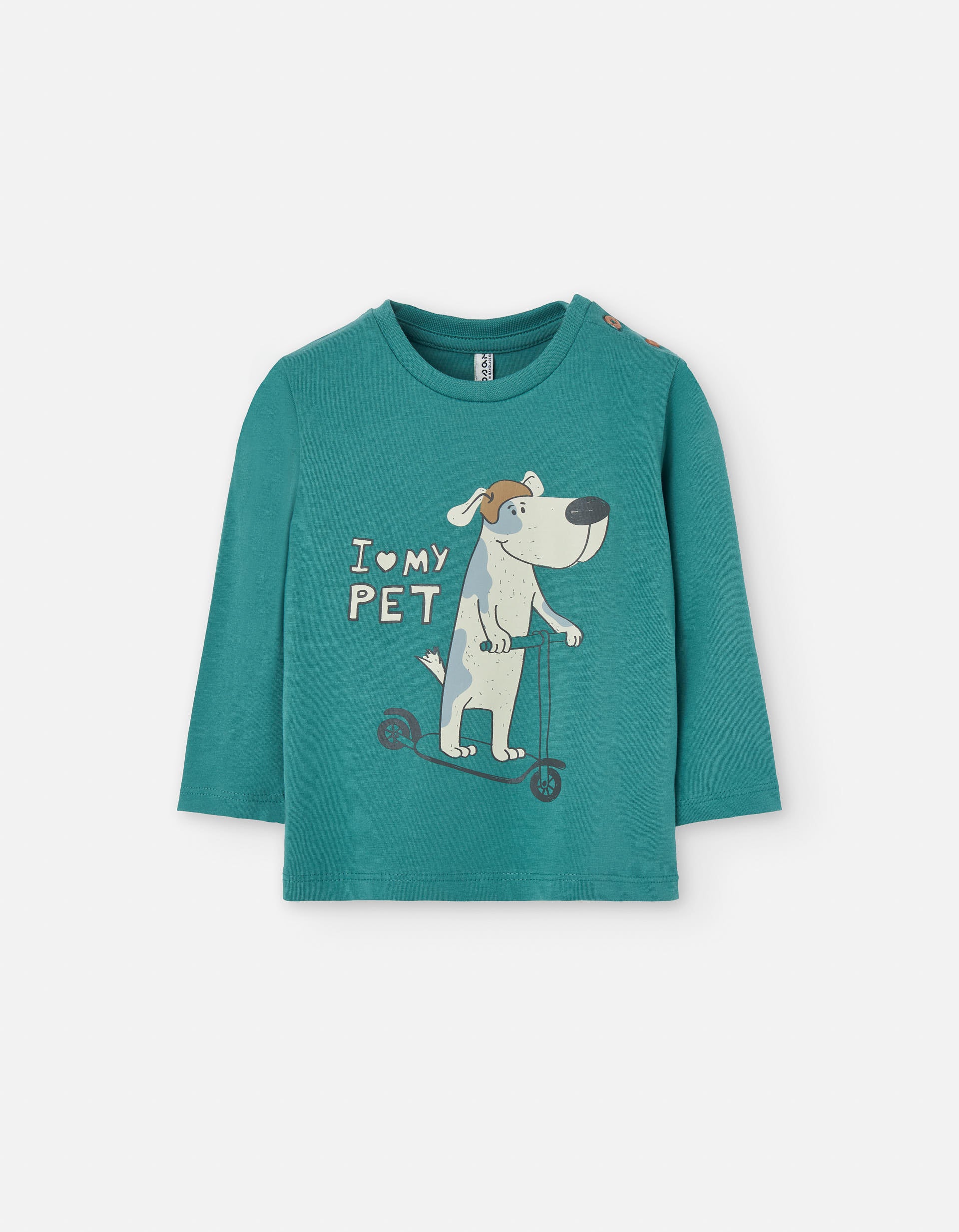 Long sleeve cotton T-shirt with dog print for baby boys, green
