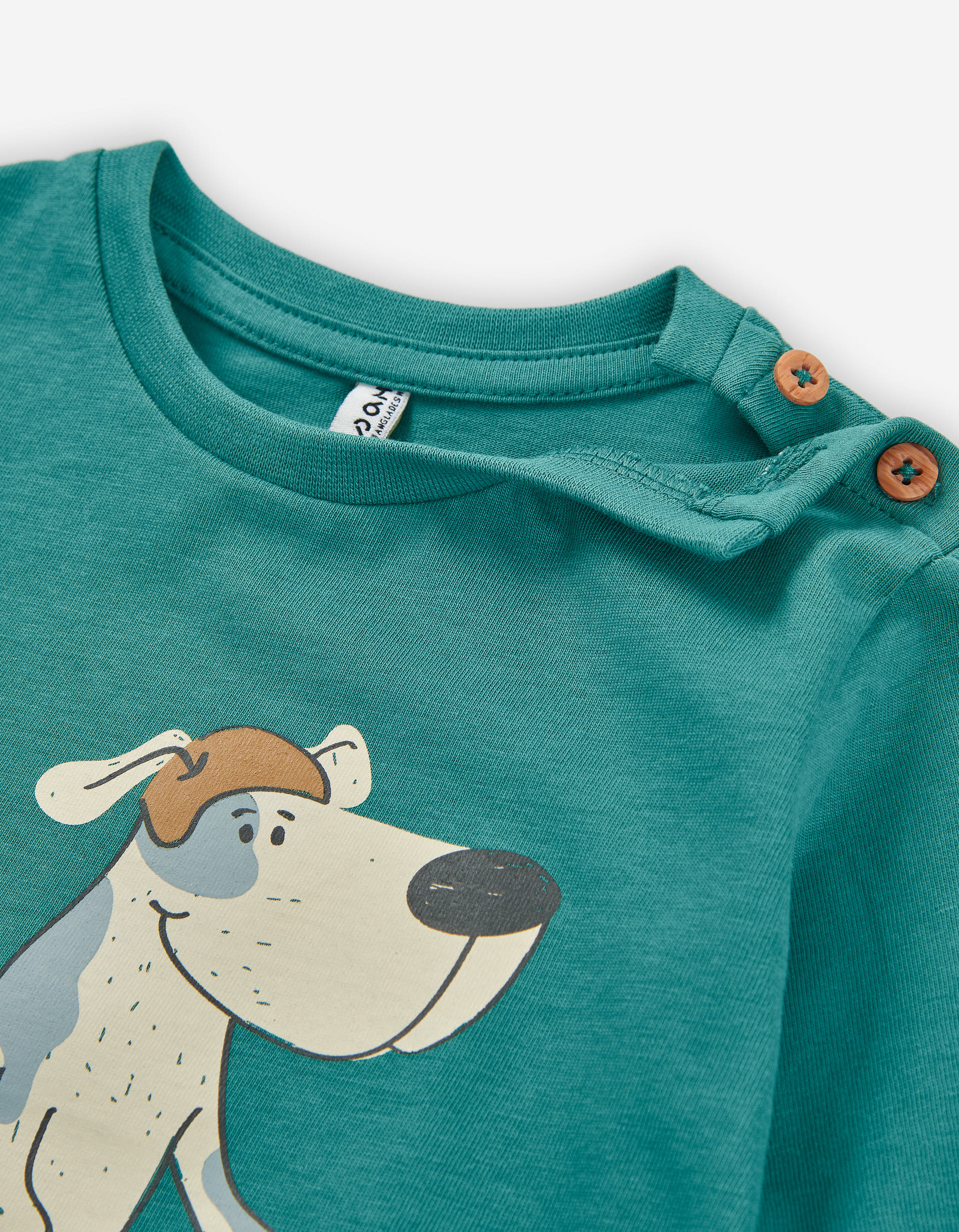 Long sleeve cotton T-shirt with dog print for baby boys, green
