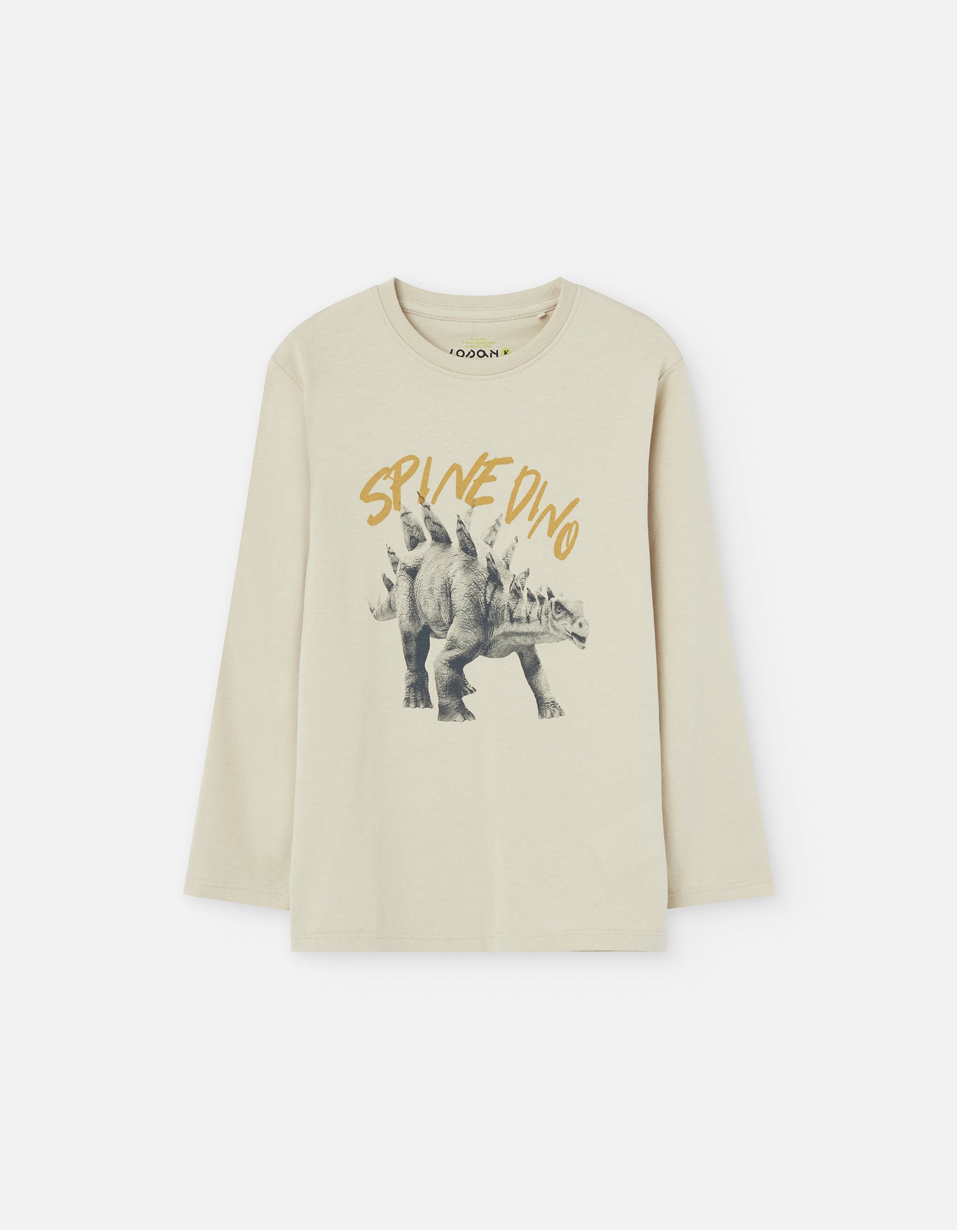 T-shirt de algodão com dinossauro estampado para menino, bege-claro