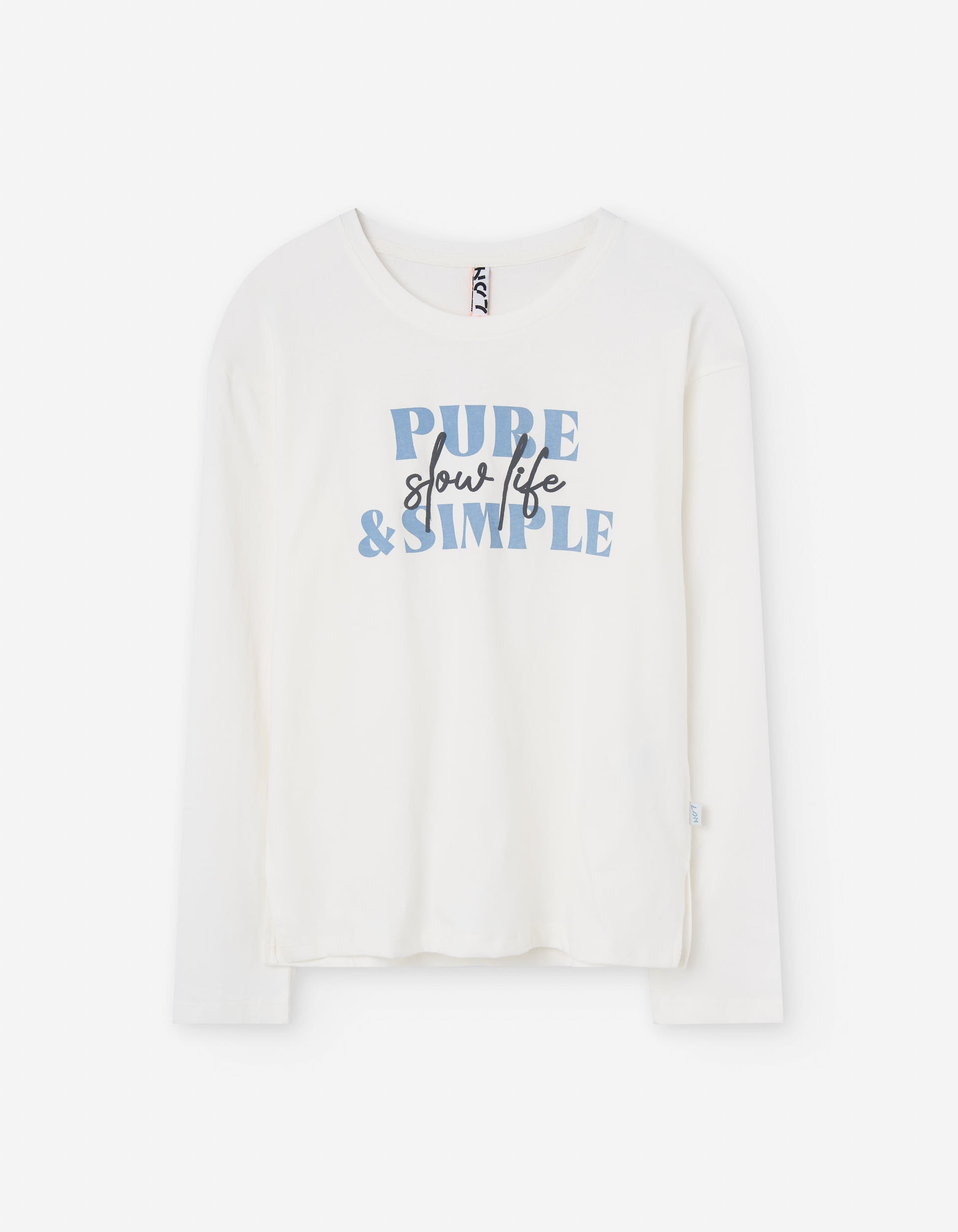 Long sleeve cotton T-shirt with Slow Life print for girls, white