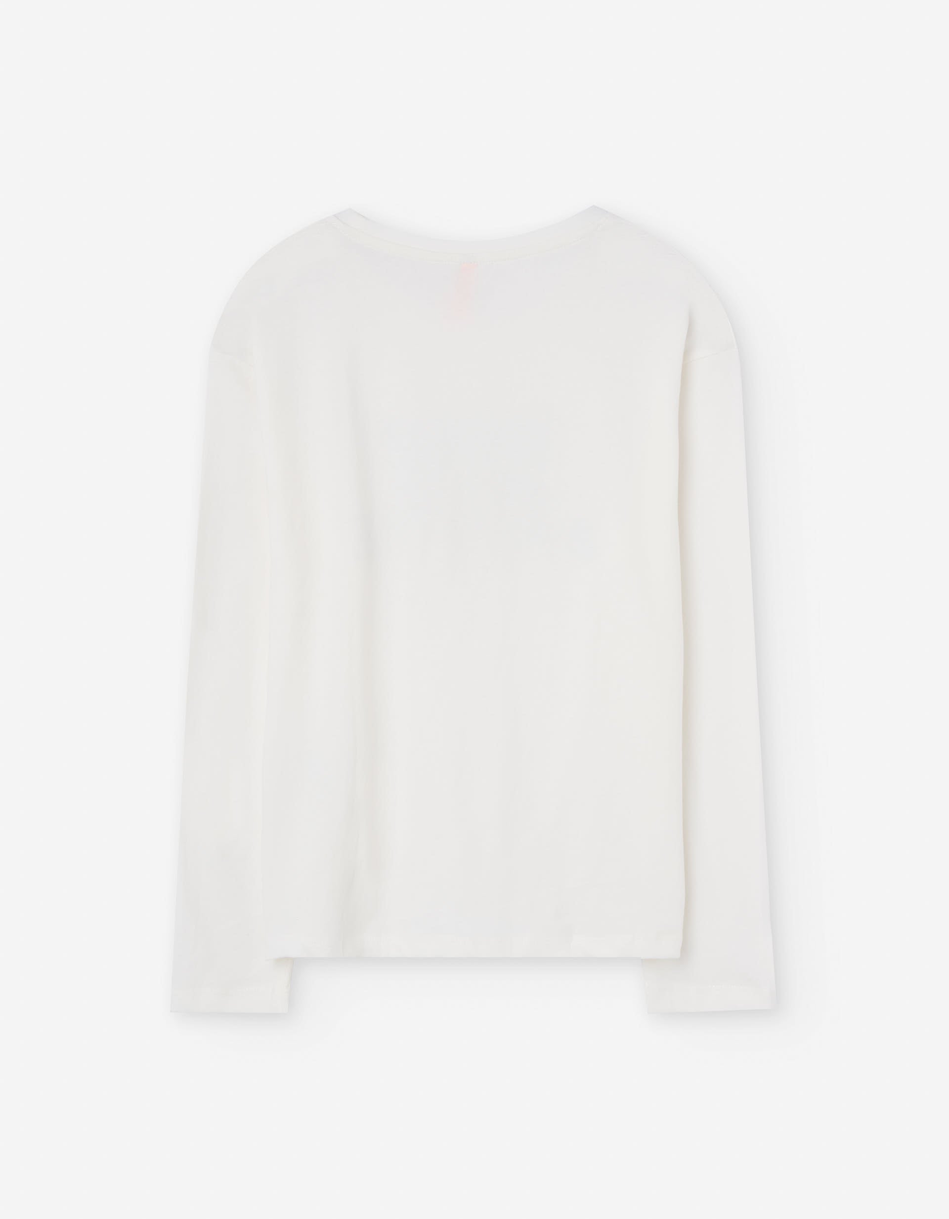 Long sleeve cotton T-shirt with Slow Life print for girls, white