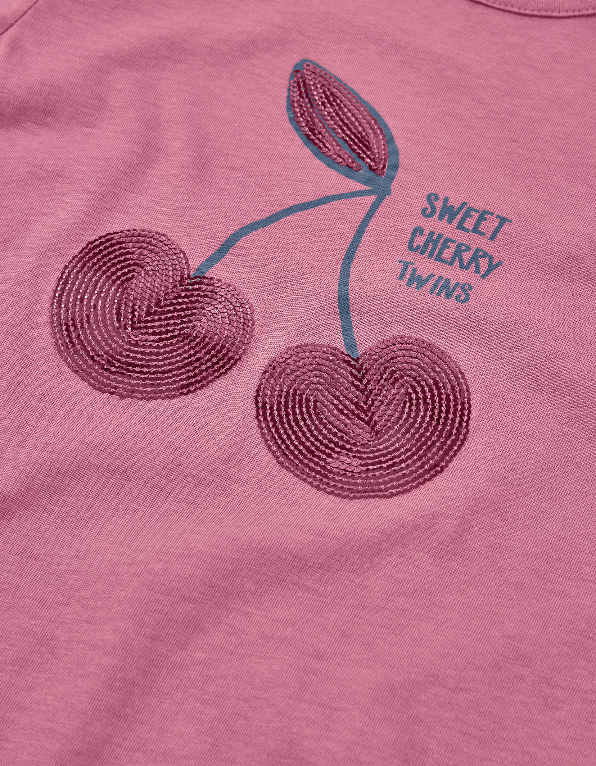 Long sleeve cotton T-shirt with sequin cherries for girls, pink