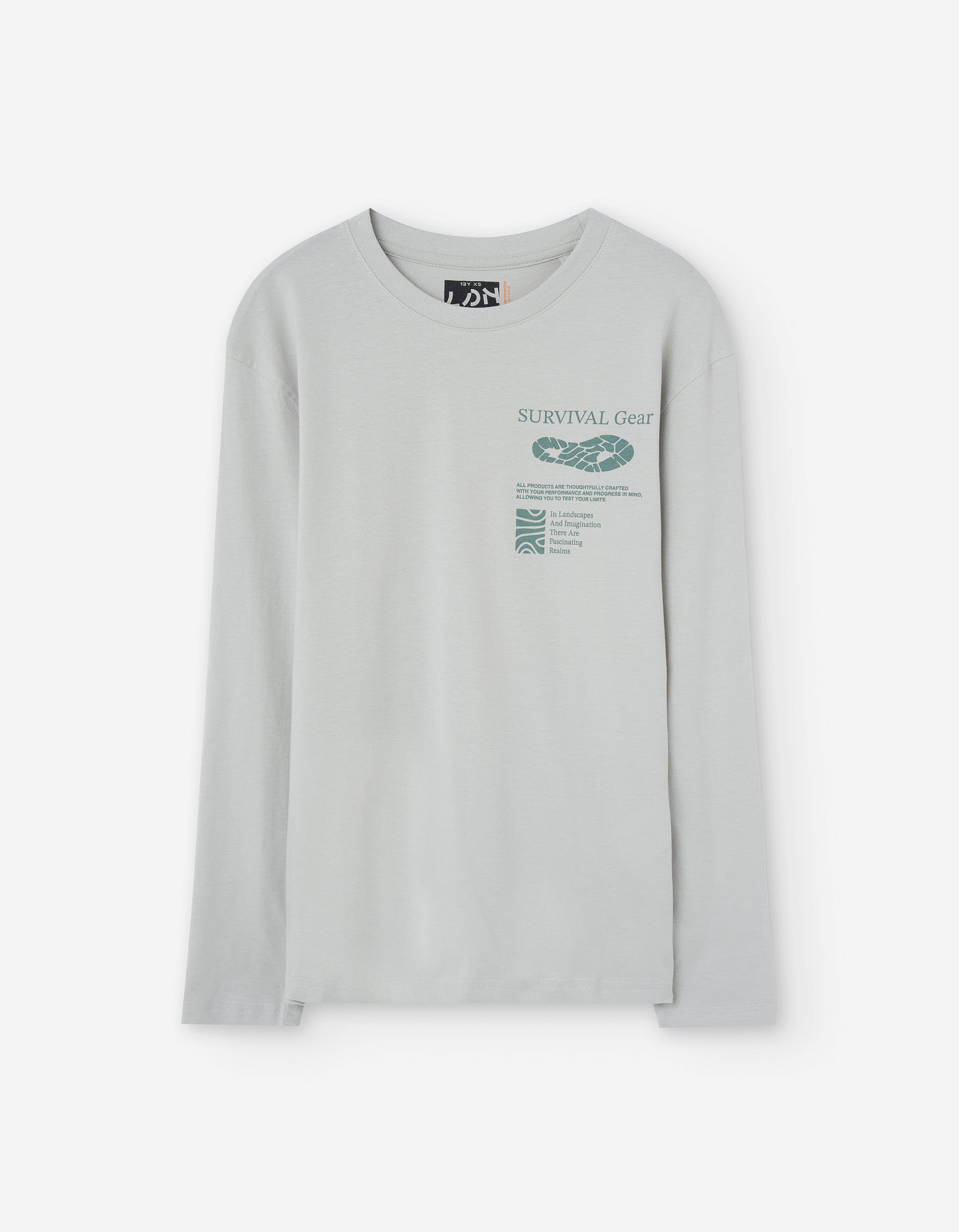 T-shirt de algodão com estampado Survival para menino, cinza-claro