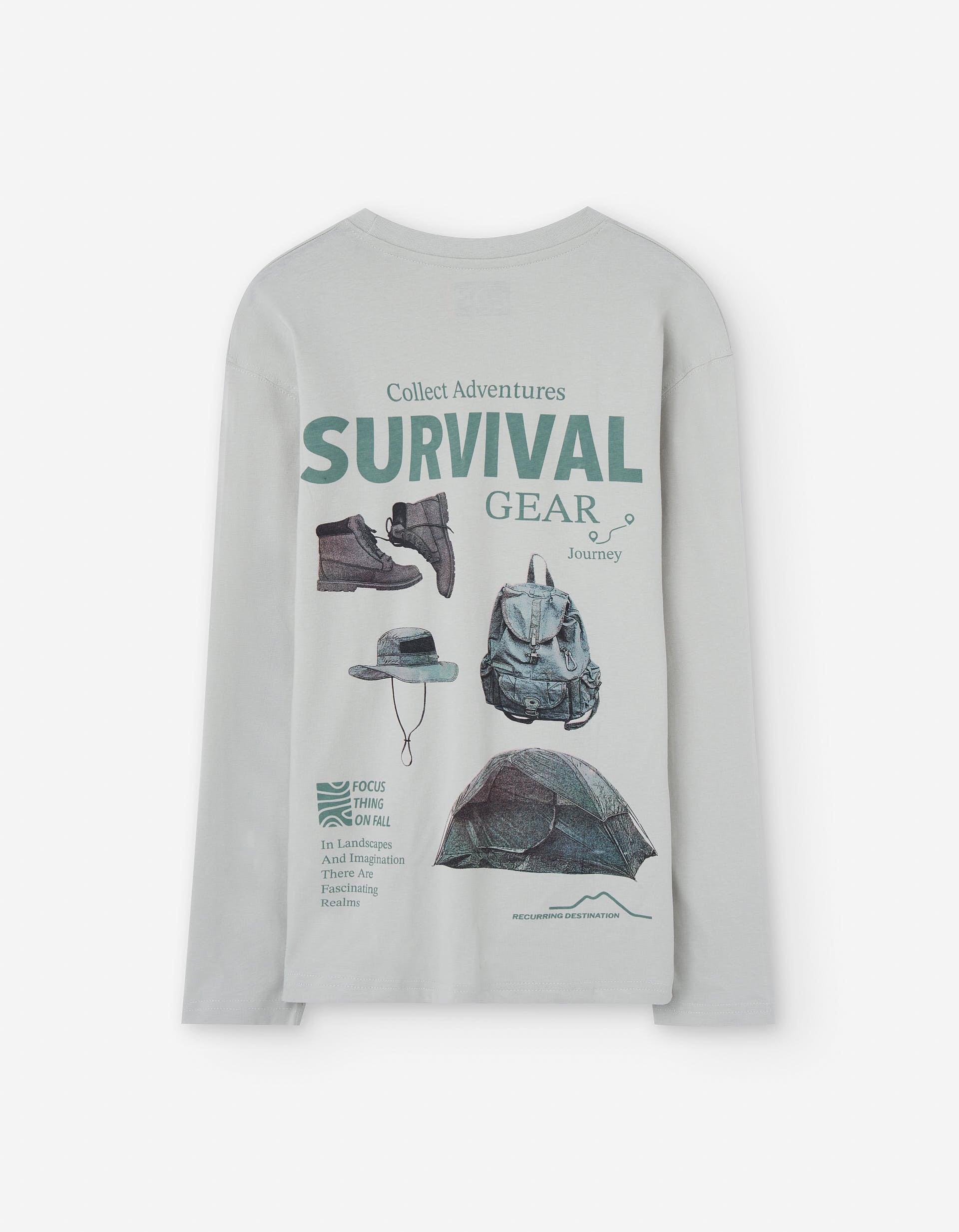 T-shirt de algodão com estampado Survival para menino, cinza-claro