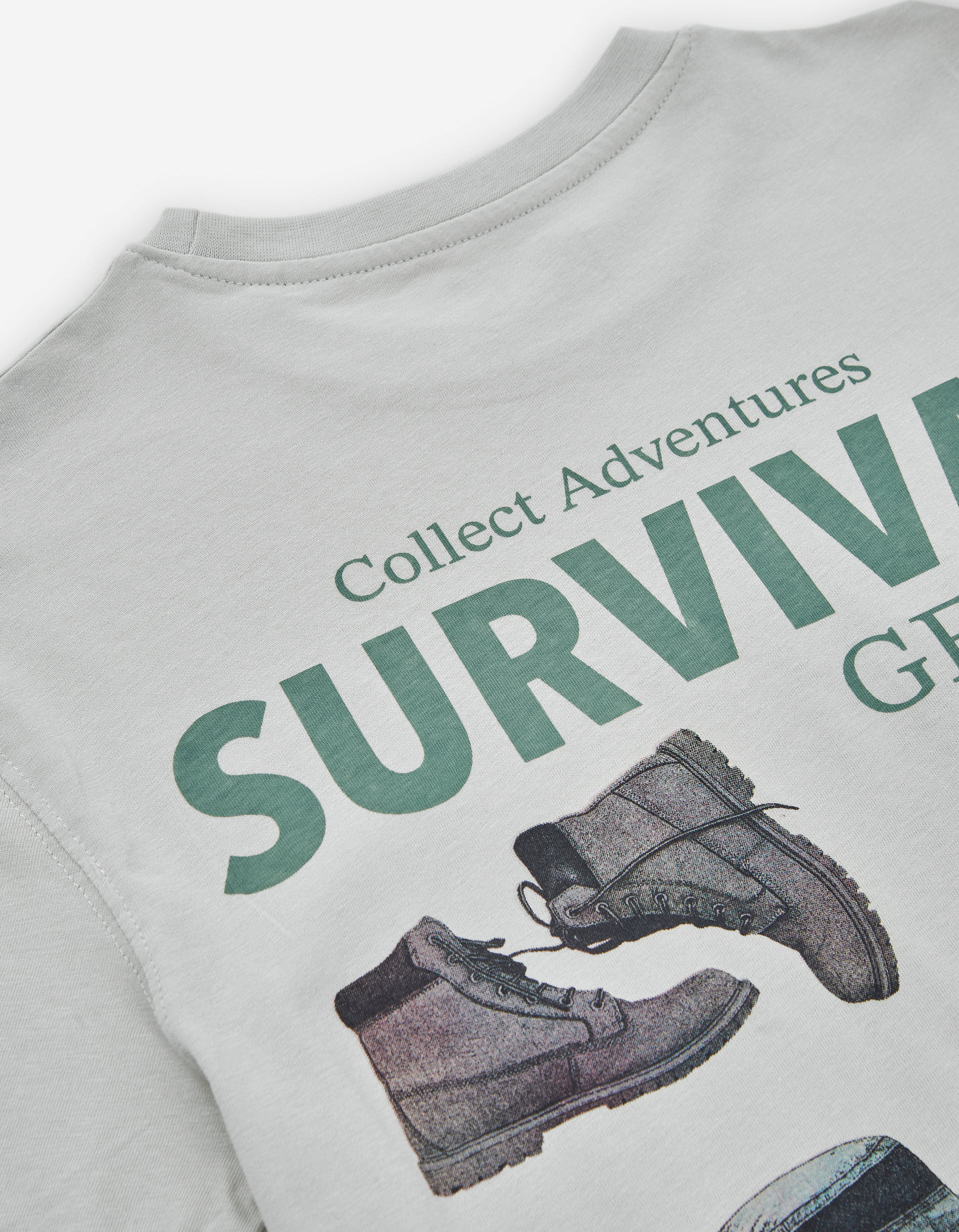 T-shirt de algodão com estampado Survival para menino, cinza-claro