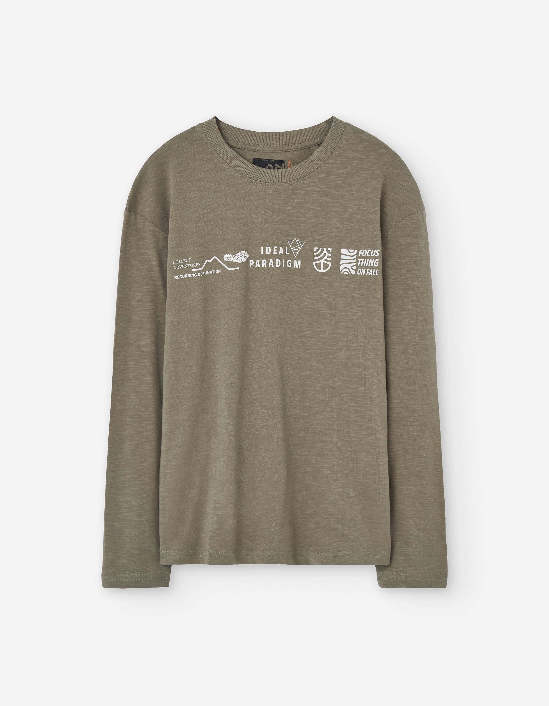 Long sleeve cotton T-shirt with front print for boys, khaki green