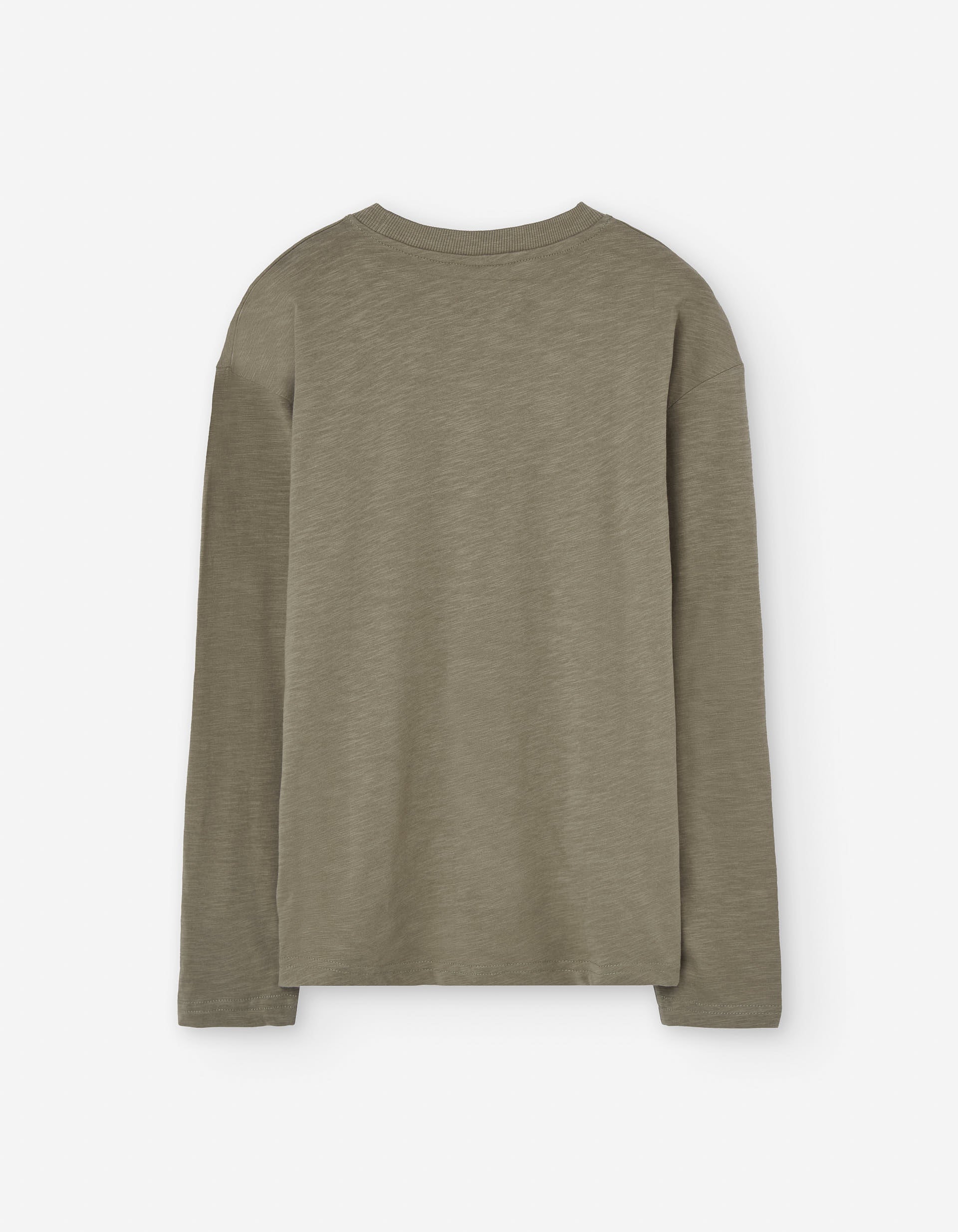 Long sleeve cotton T-shirt with front print for boys, khaki green
