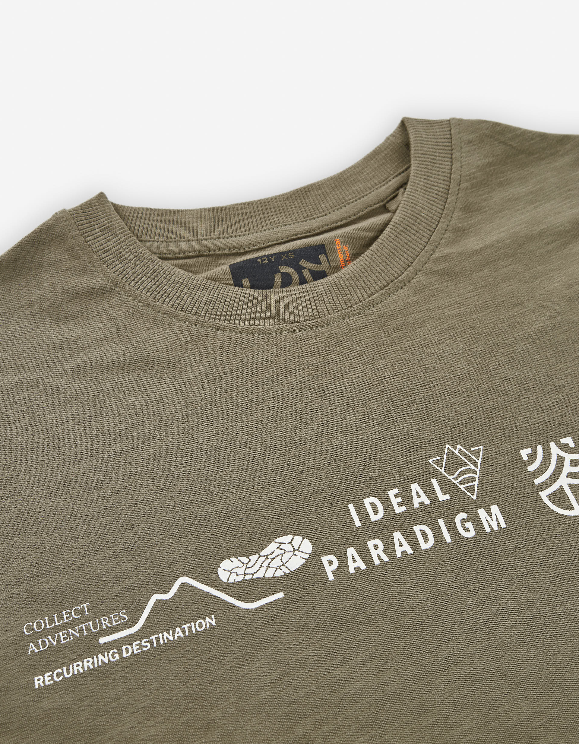 Long sleeve cotton T-shirt with front print for boys, khaki green