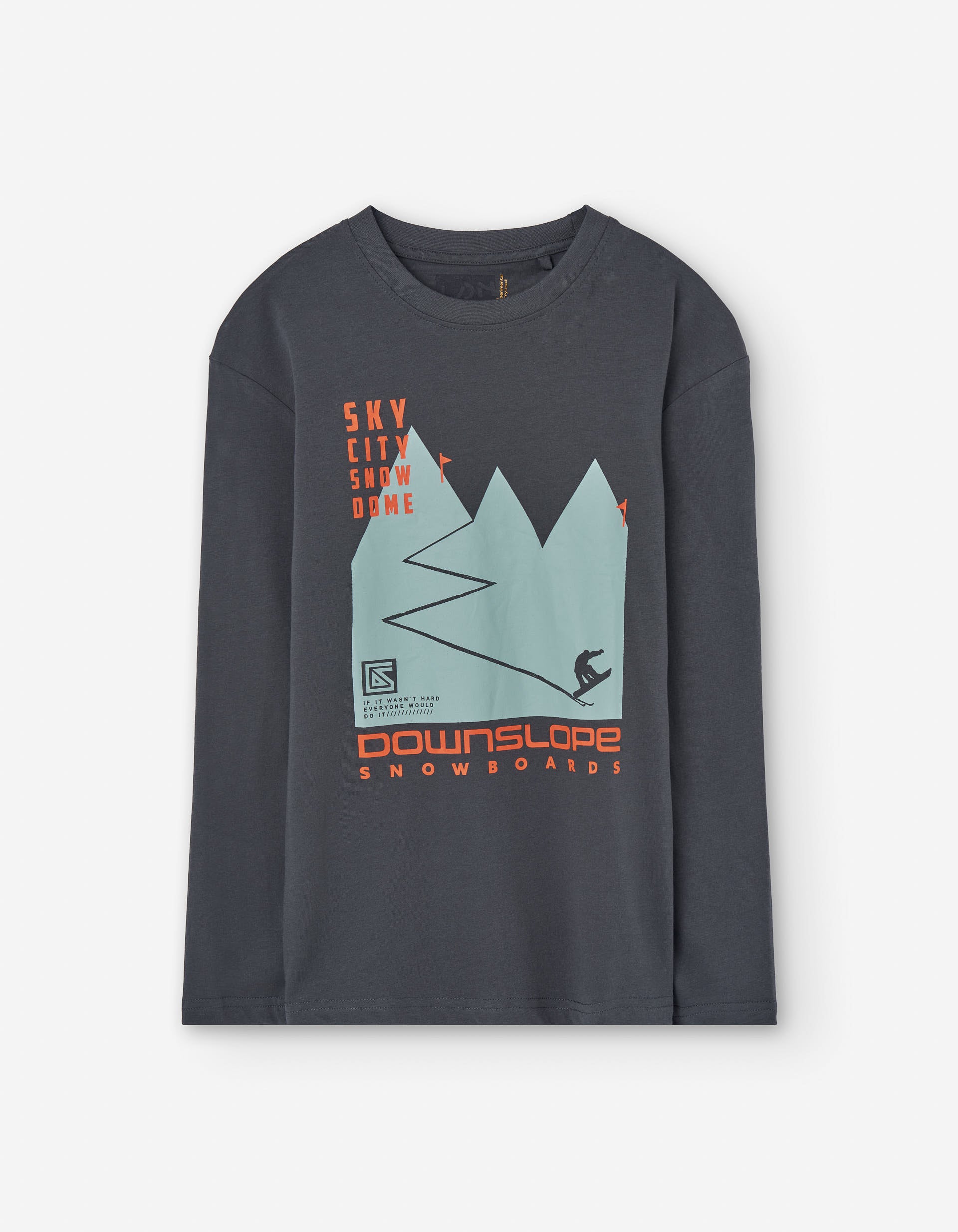 Long sleeve cotton T-shirt with Snowboard print for boys, dark grey