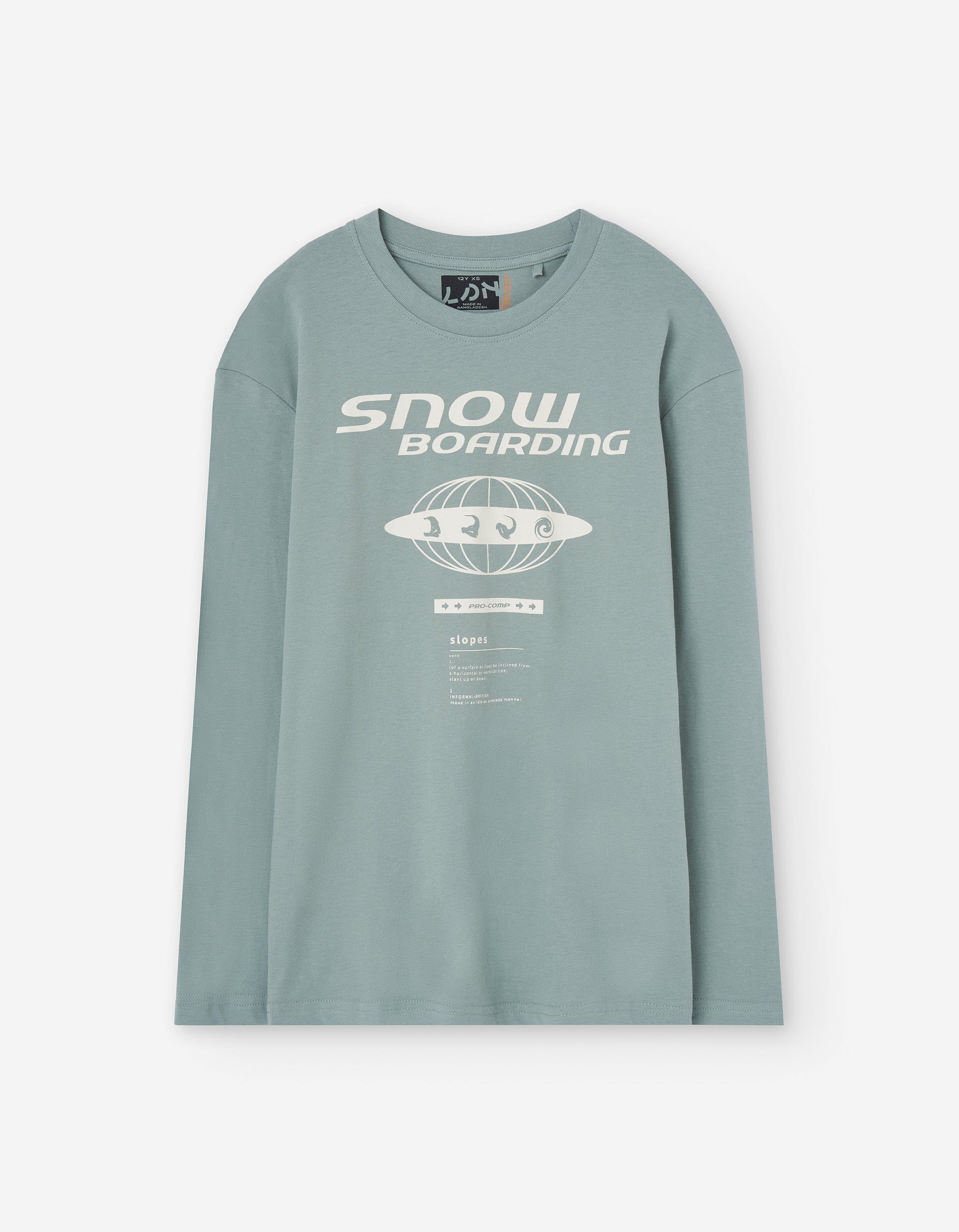 Long sleeve cotton T-shirt with Snowboarding print for boys, grey