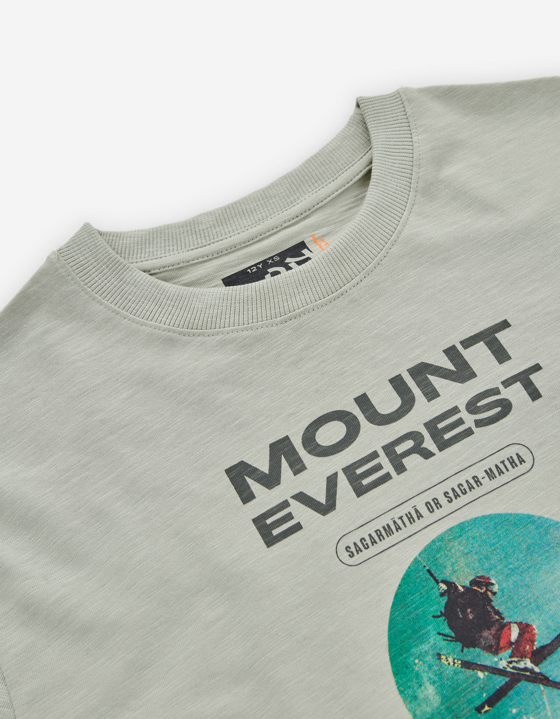 T-shirt de algodão com estampado Mount Everest para menino, cinza