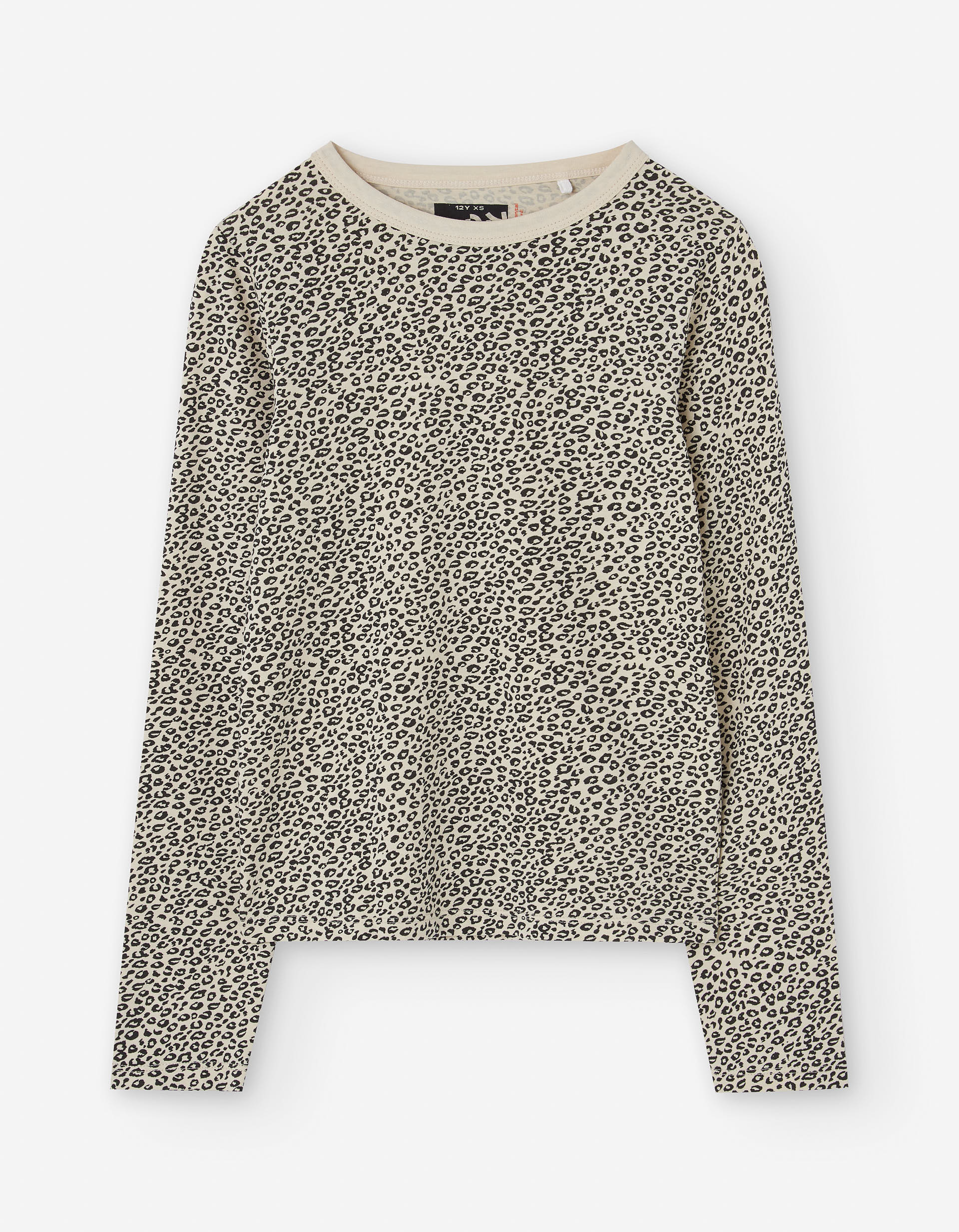 T-shirt en coton à manches longues et imprimé léopard pour fille, beige
