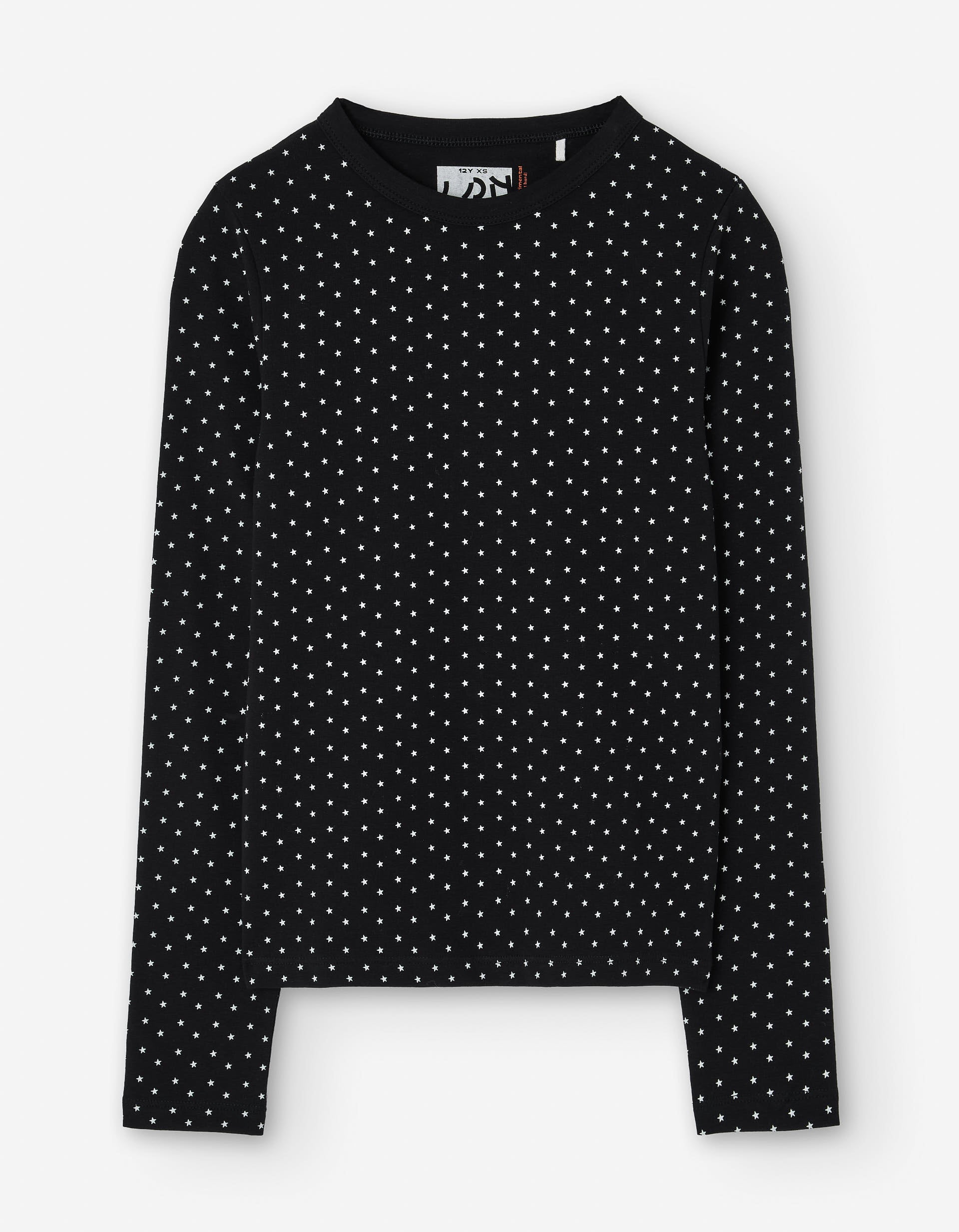 Long sleeve cotton T-shirt with star pattern for girls, black
