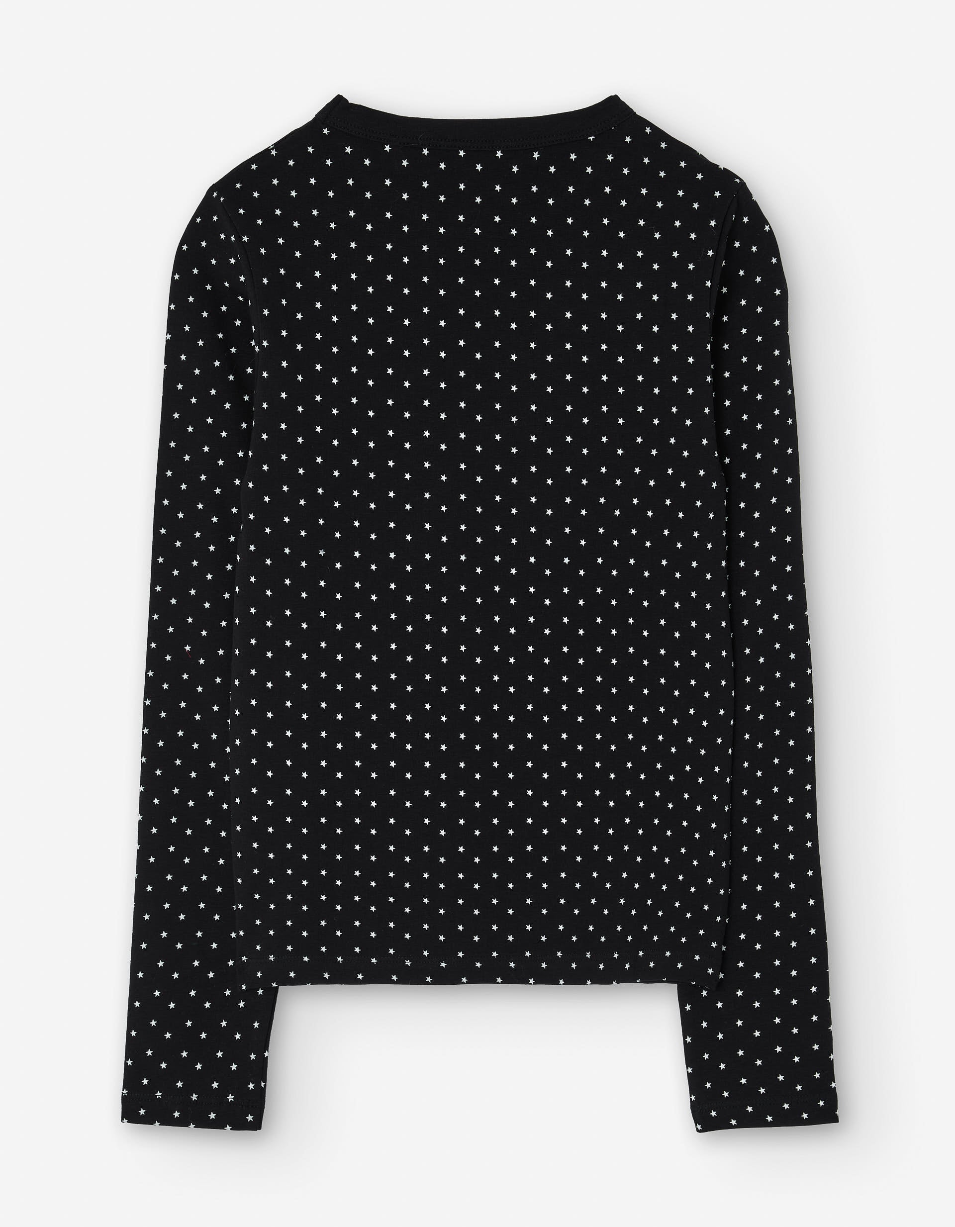 Long sleeve cotton T-shirt with star pattern for girls, black