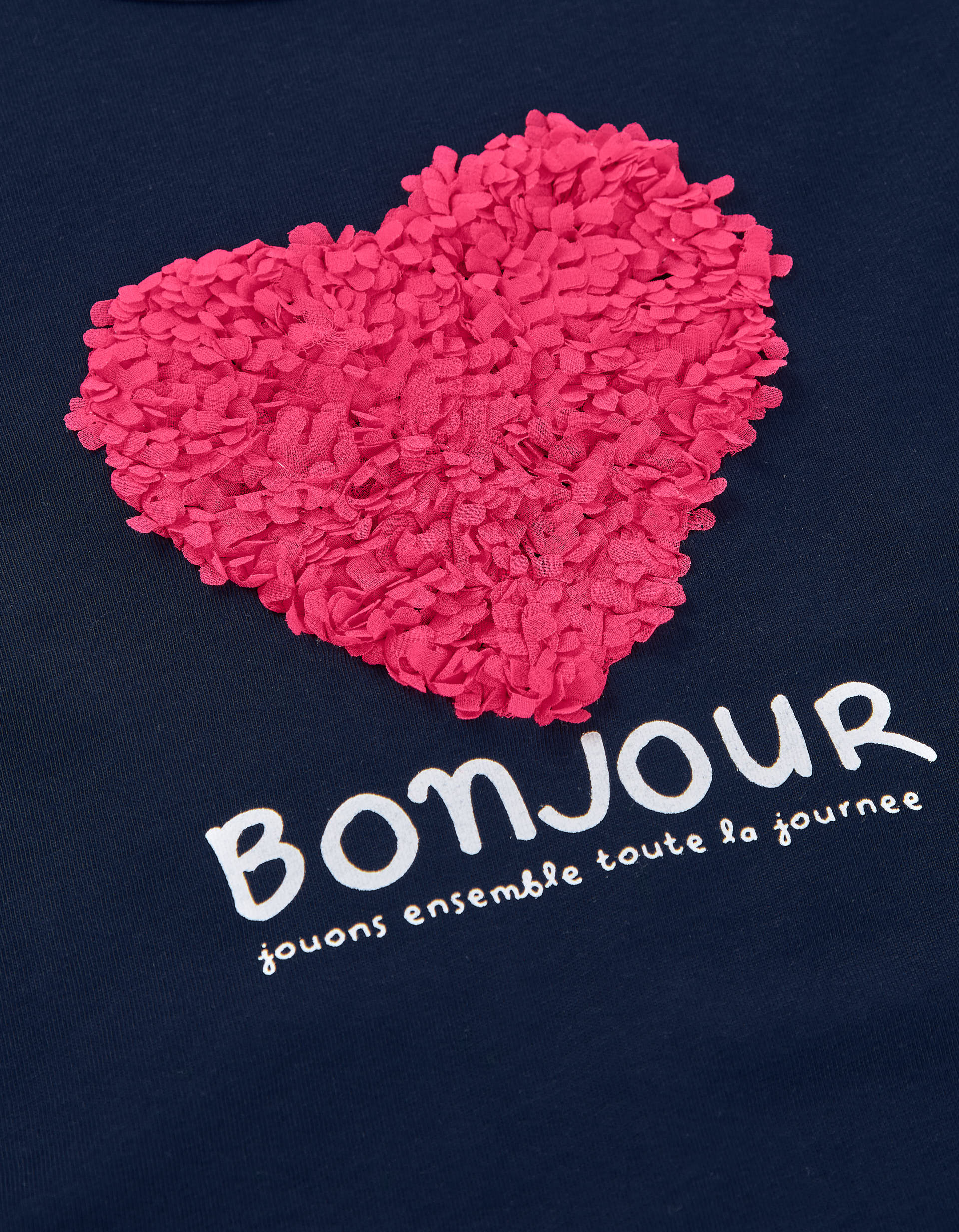 Long sleeve cotton T-shirt with heart appliqué for girls, blue/pink