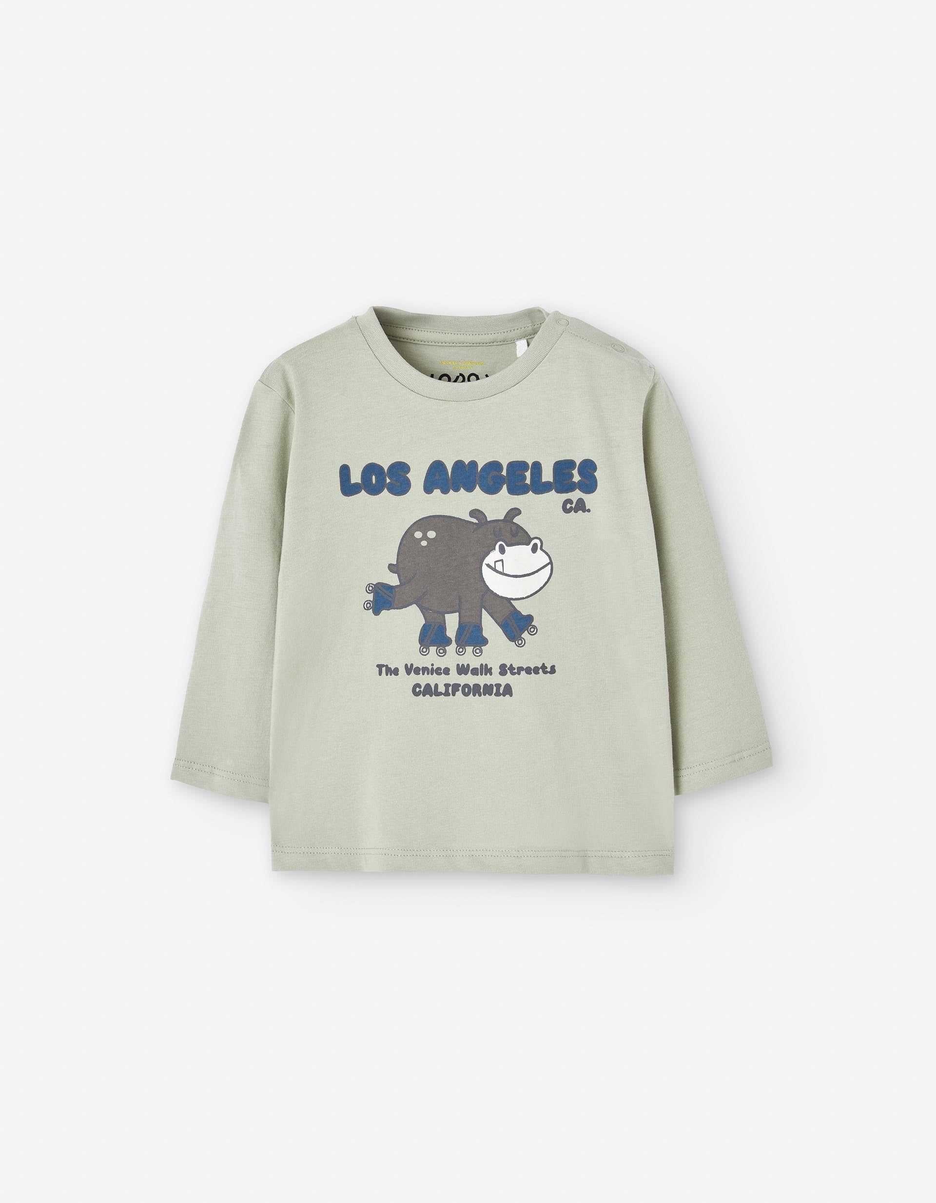 Long sleeve cotton T-shirt with hippopotamus print for baby boys, grey