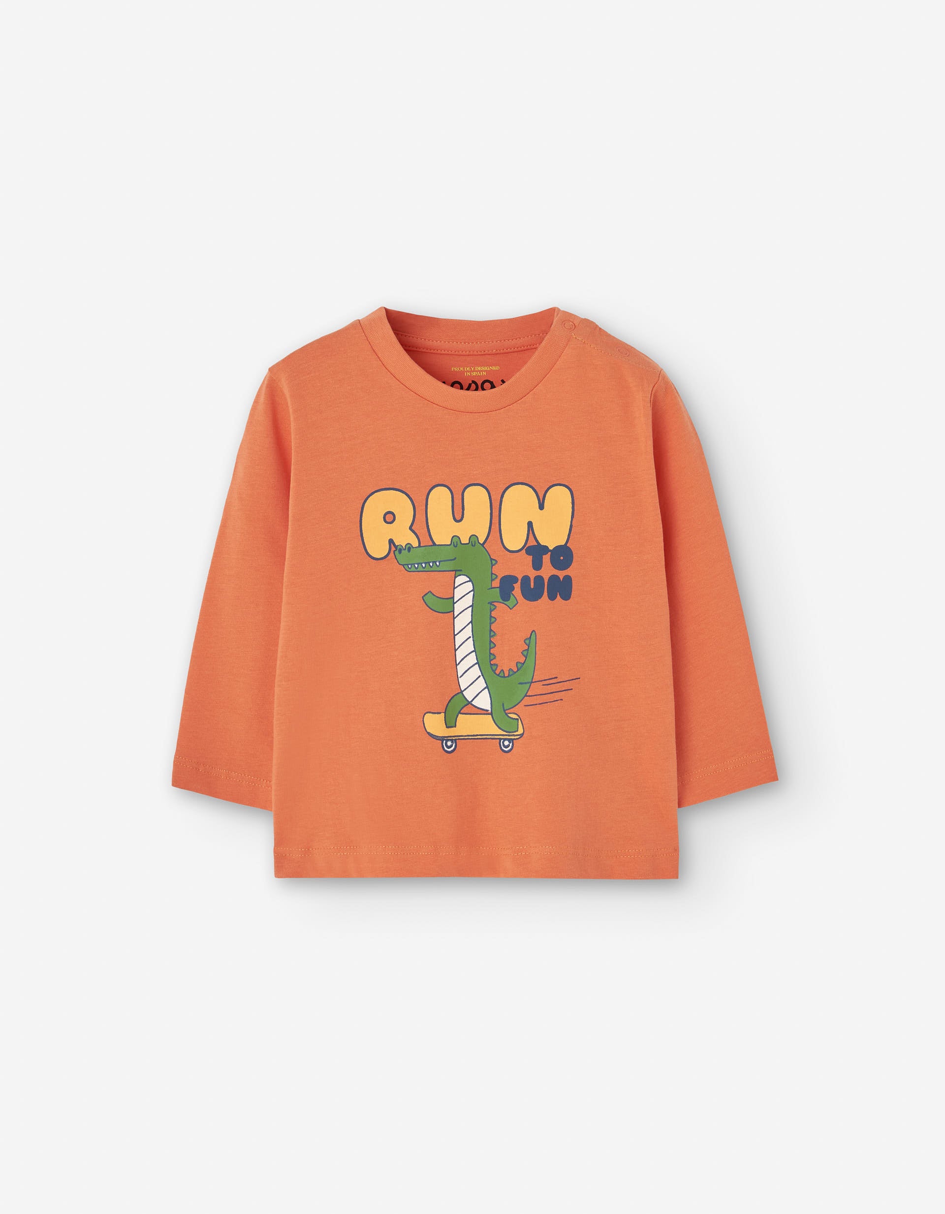 Long sleeve cotton T-shirt with crocodile print for baby boys, orange