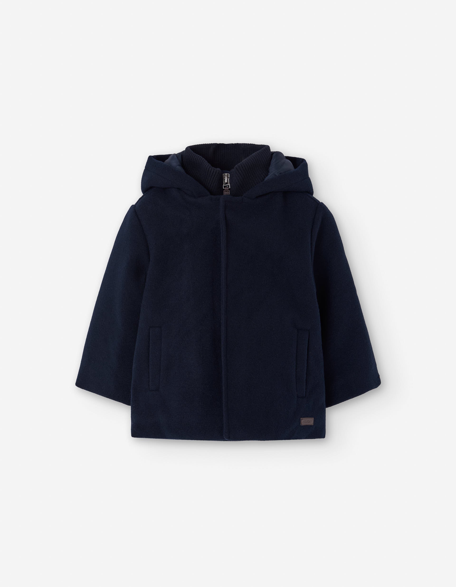 Wool effect hooded coat with quilted lining for baby boys, dark blue