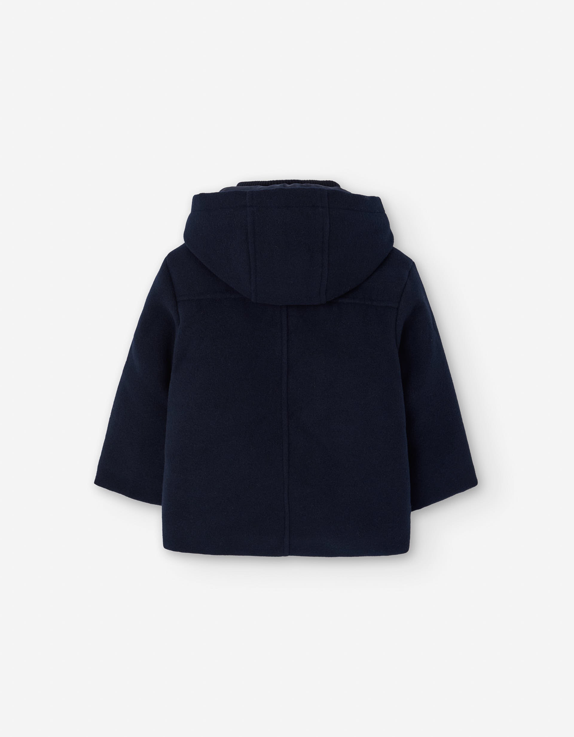 Wool effect hooded coat with quilted lining for baby boys, dark blue