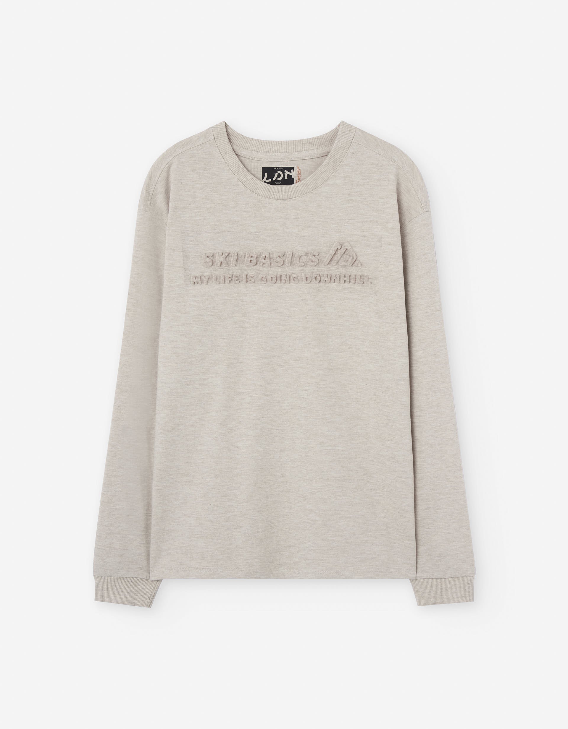 Long sleeve cotton T-shirt with Ski embossed print for boys, beige