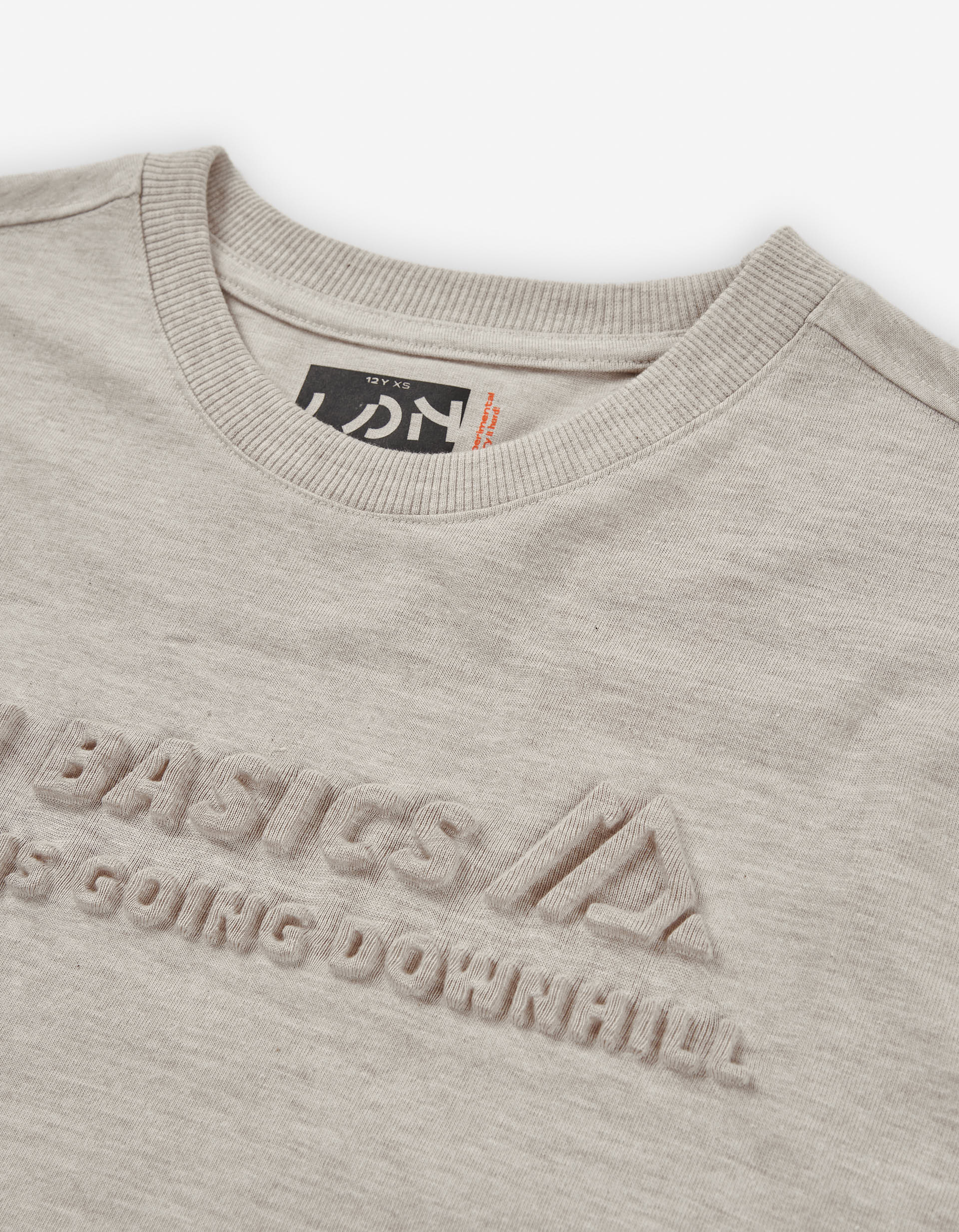 Long sleeve cotton T-shirt with Ski embossed print for boys, beige